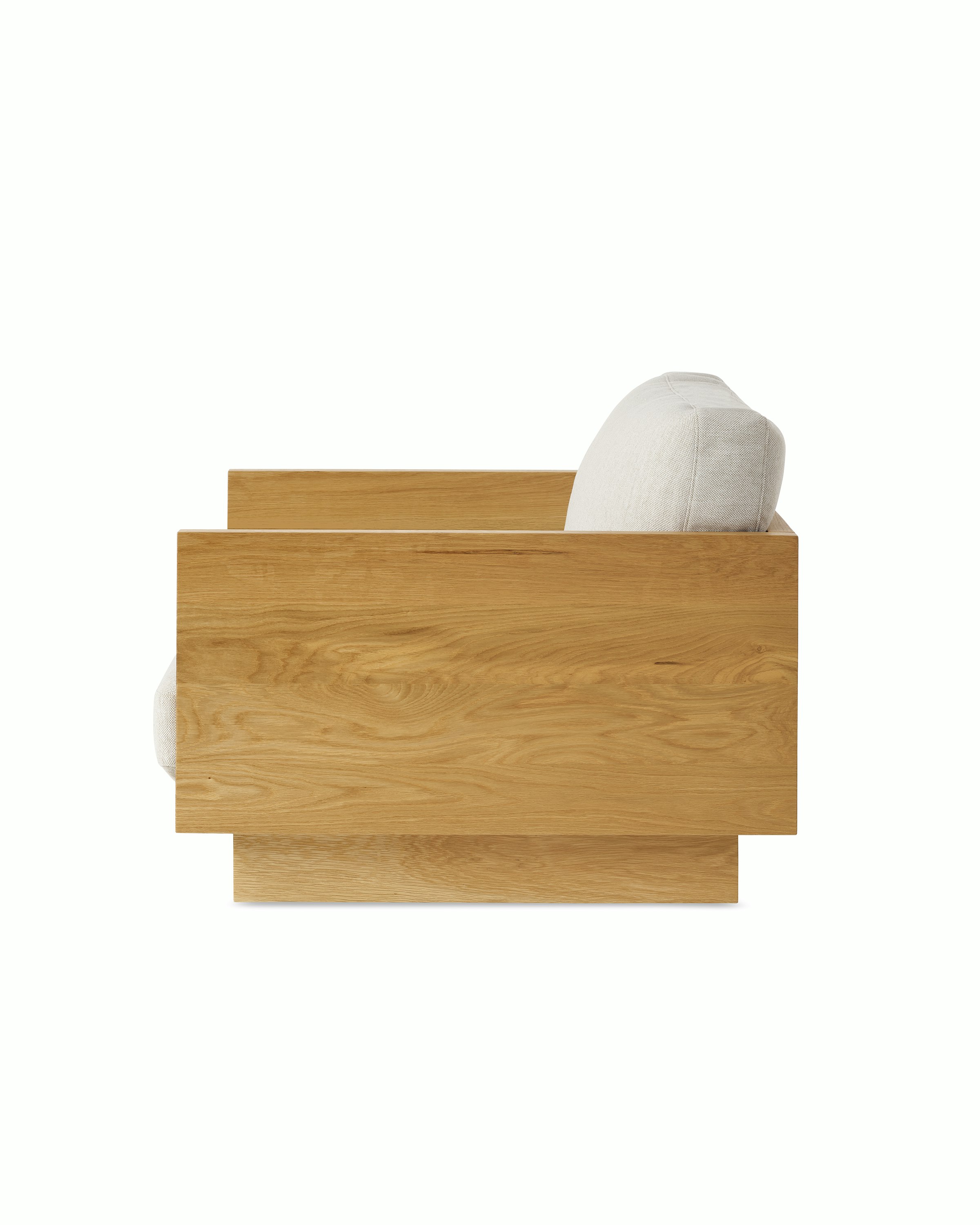 Pawson Drift Lounge Chair in Oak and grey cushions (Mode Clavicle)