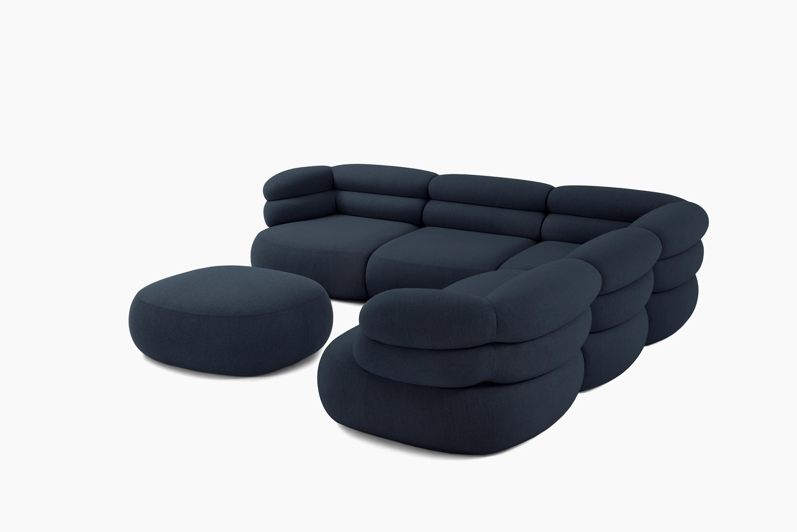 A detailed look at a Biboni Corner Sectional in Stellium Midnight Navy.