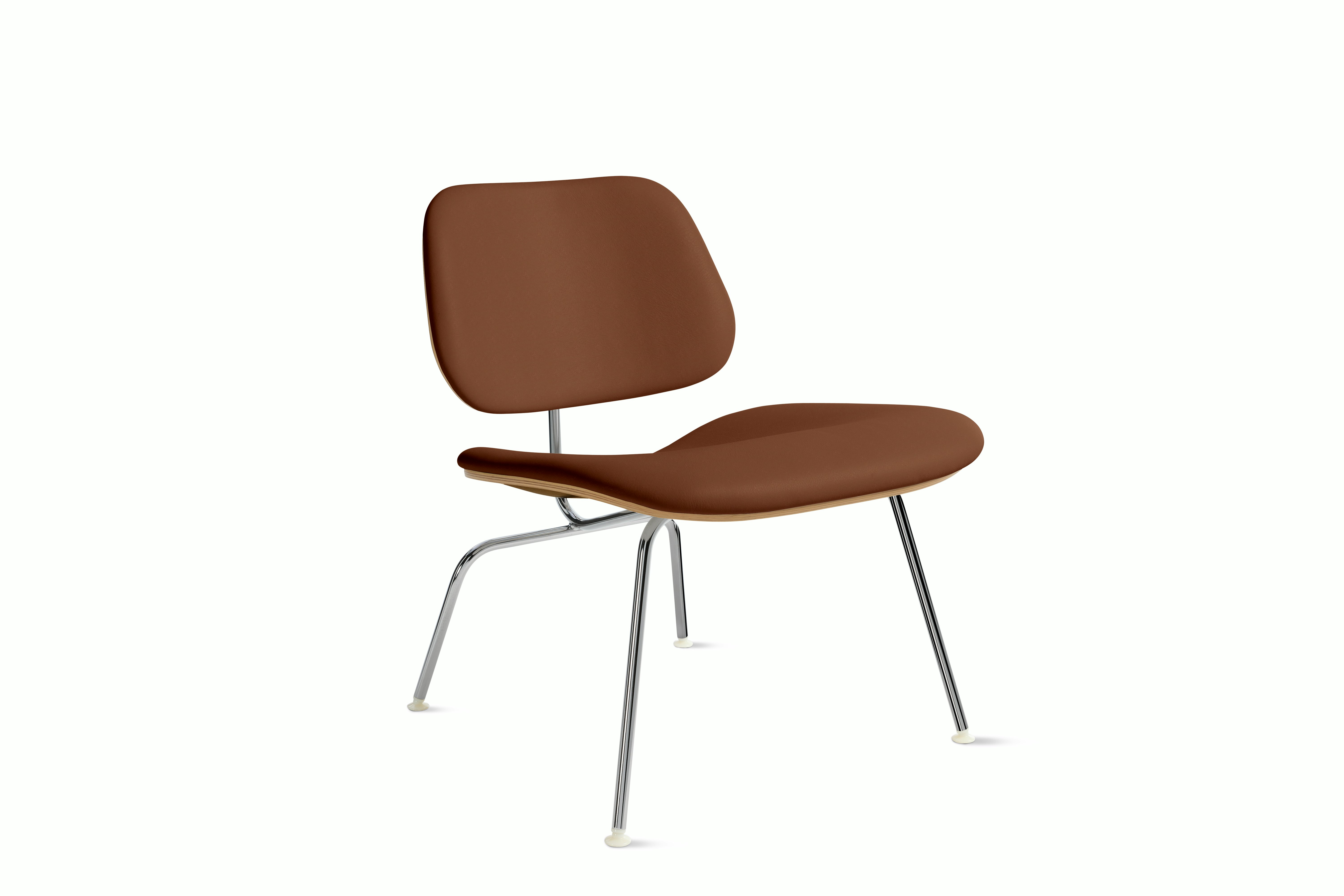 Eames Molded Plywood Lounge Chair Metal Base (LCM) - Upholstered,  Walnut,  Prone Leather,  Ledge,  Chrome