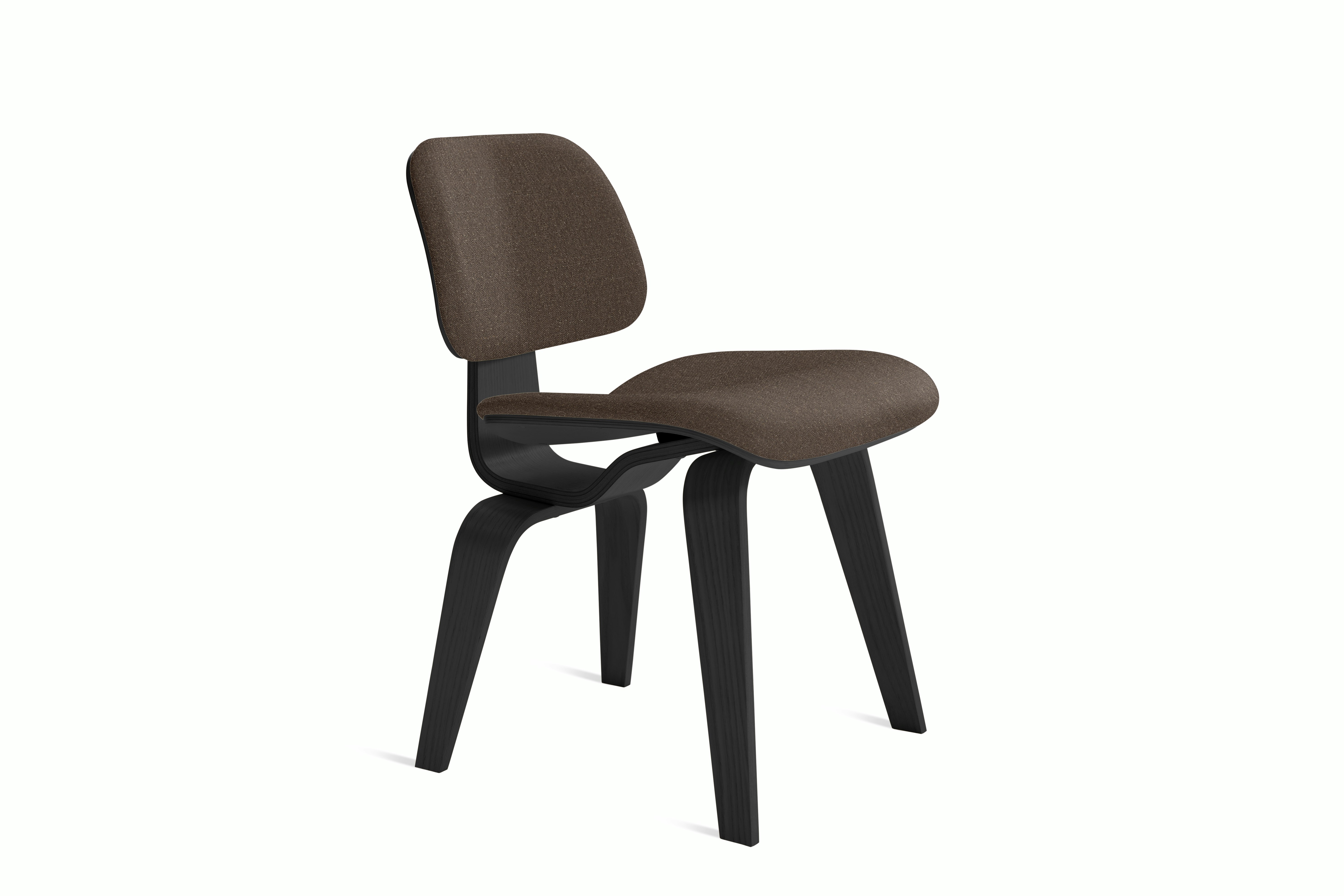 Eames Molded Plywood Dining Chair Wood Base (DCW) - Side Chair, Upholstered, Ebony, Album Linen, Espresso