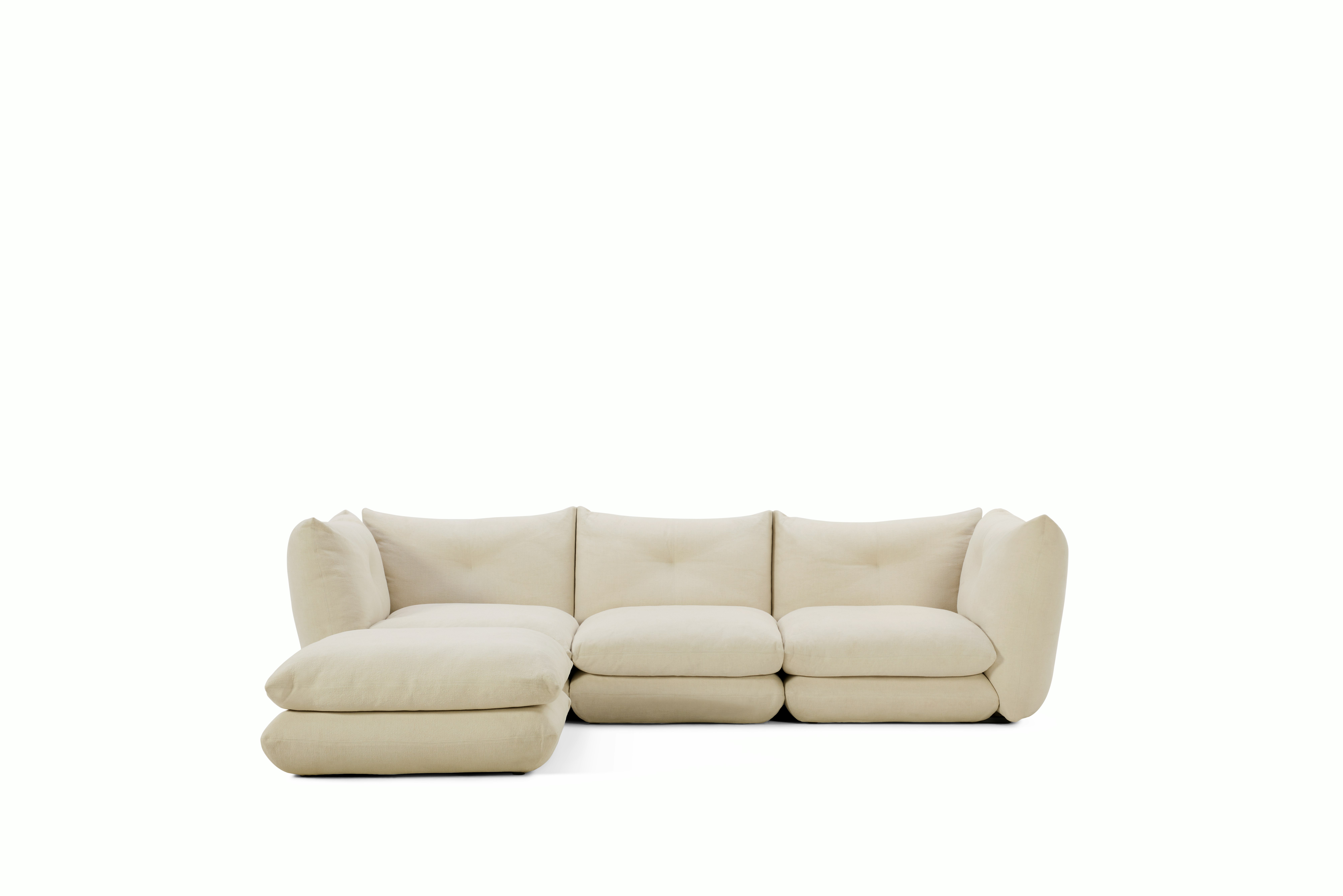 Perron Pillo Sectional - Three Seater with Ottoman, Standard, Haven, Ivory