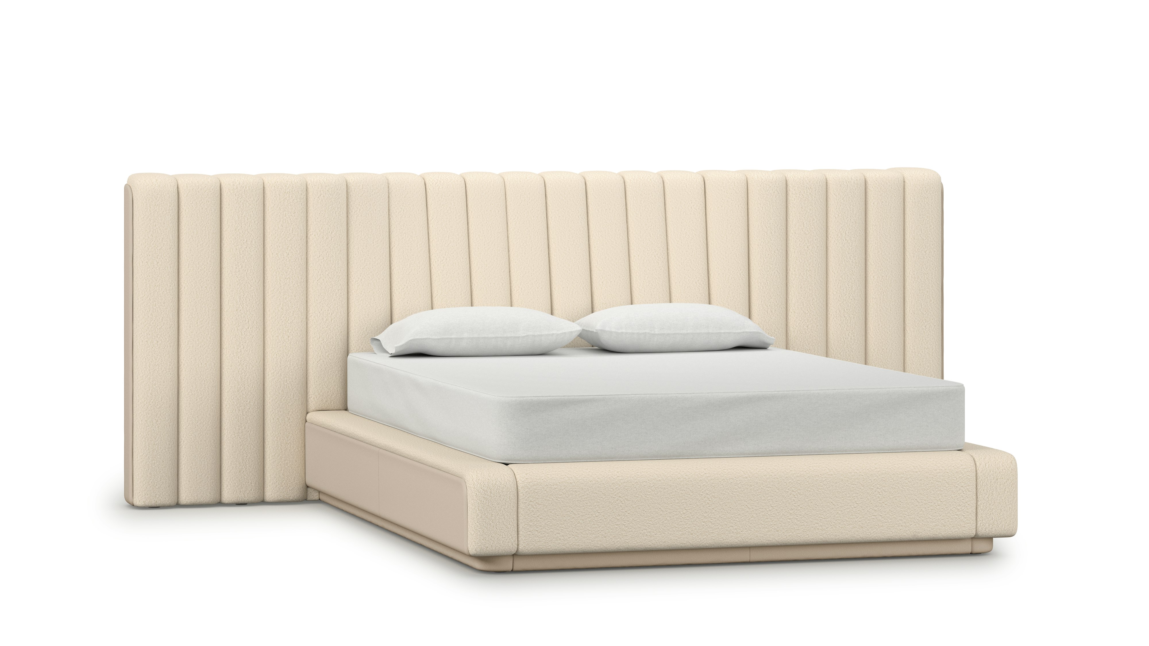 Ostling Bed - Queen,  Wide,  Turf / Prone Leather,  Cream / Timbre