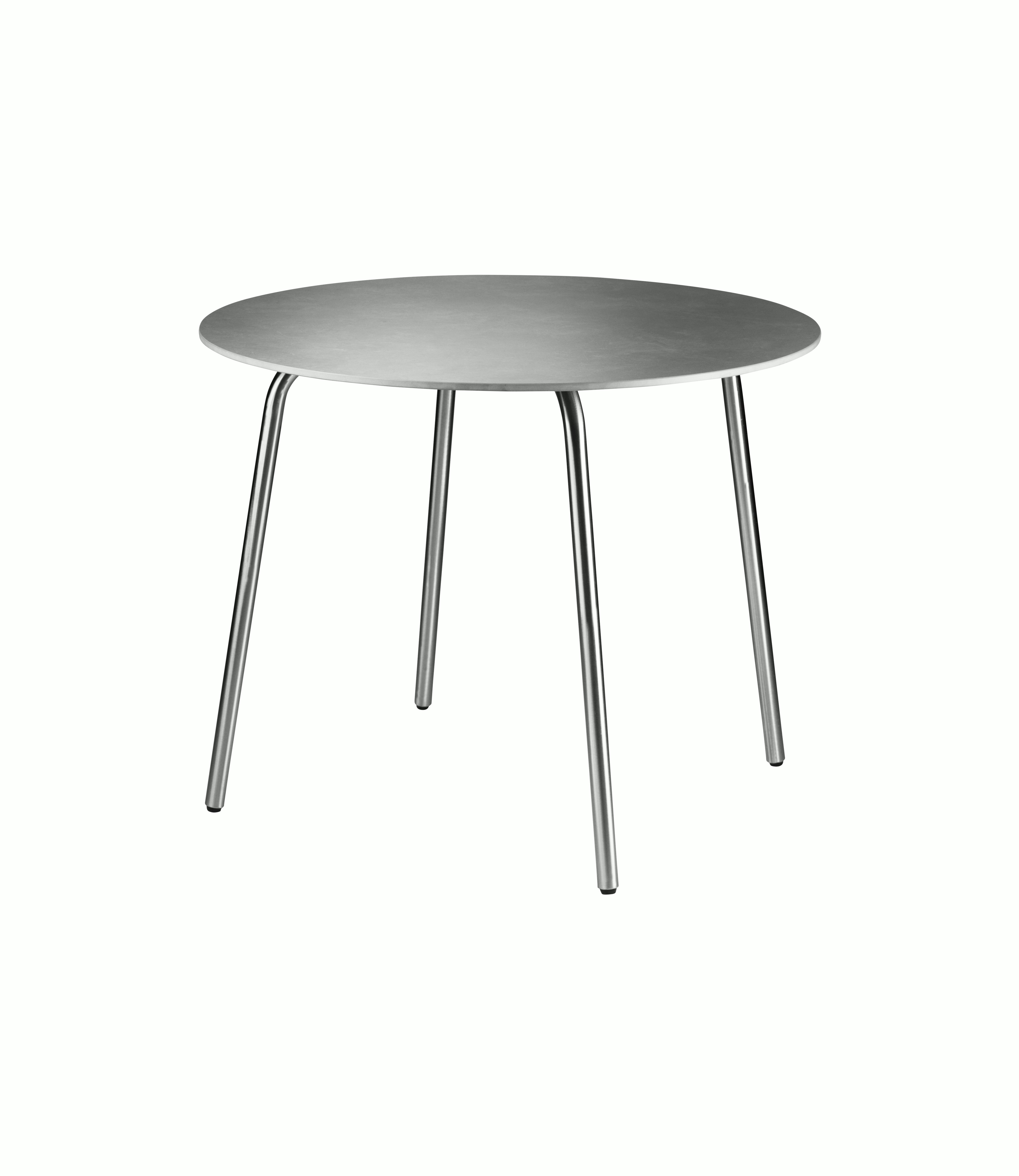 A Teglgaard Outdoor Dining Table in Round viewed from an angle.