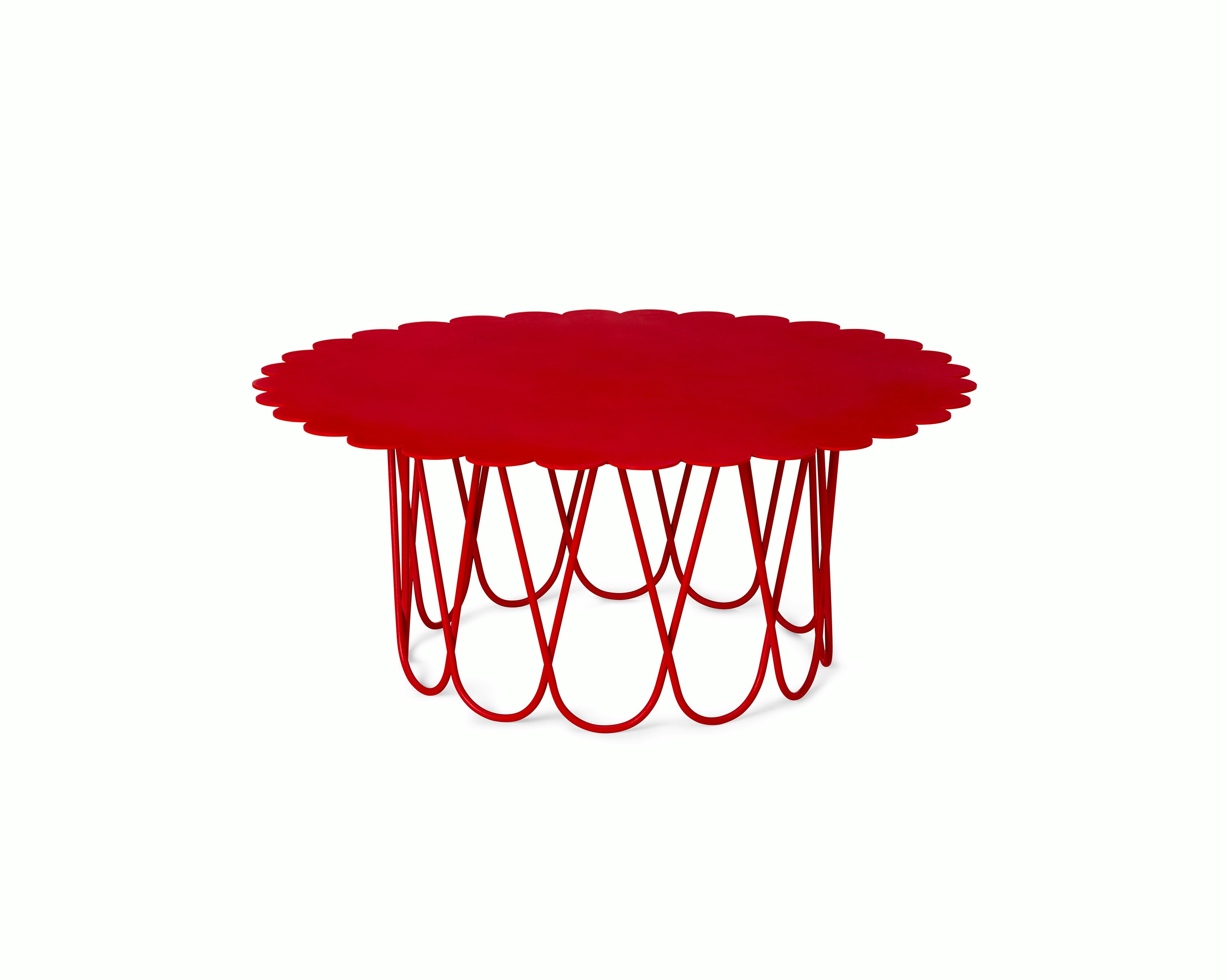 Large Red Girard Flower Table on white background.