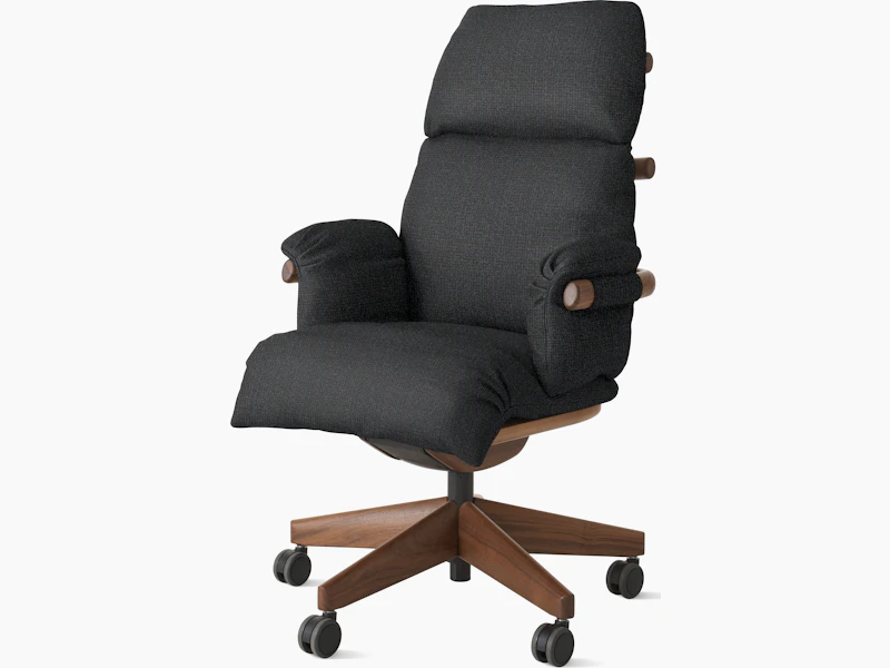 Ramus Chair - High Back, Pebble Weave, Cinder, Walnut