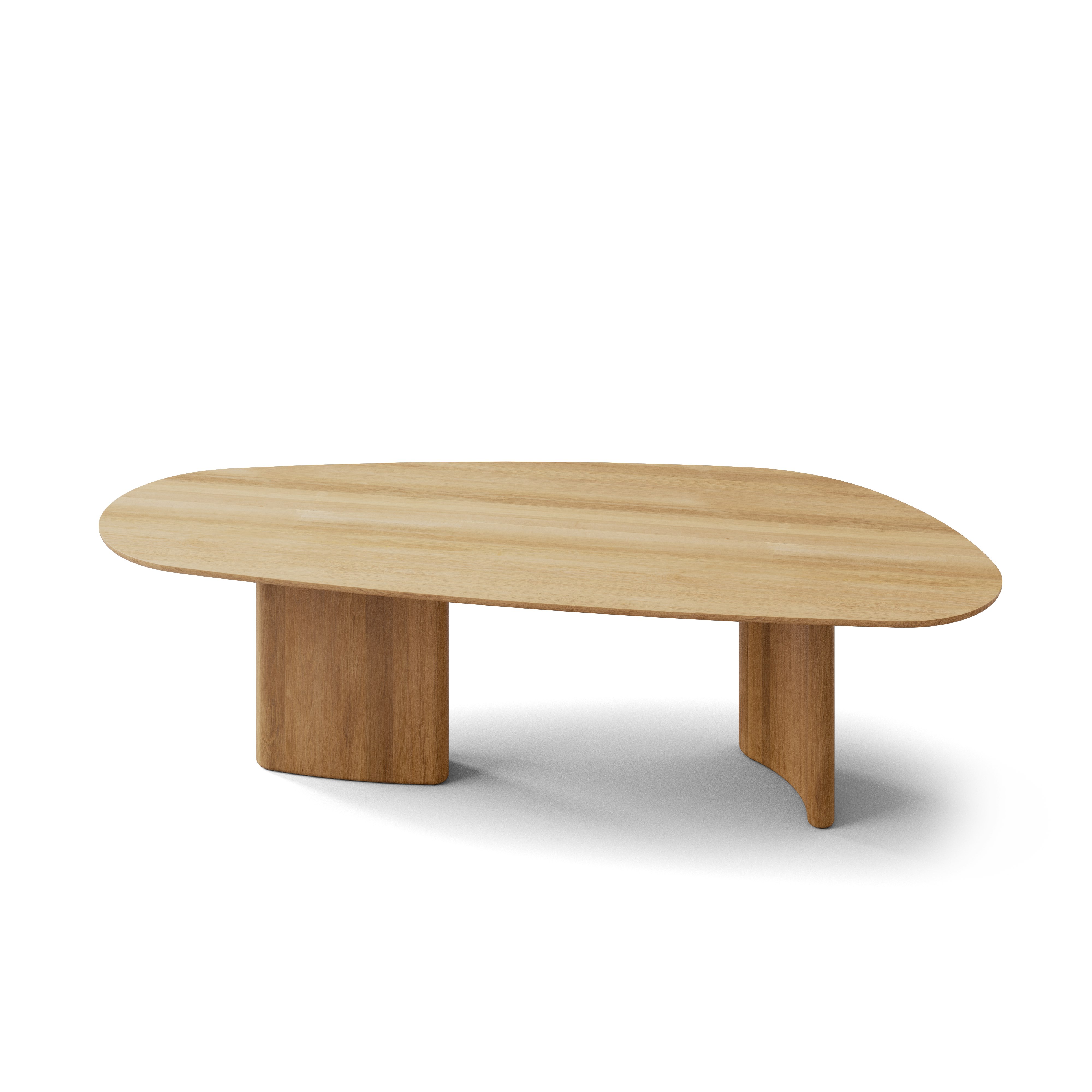 A Tangent Dining Table in Oak viewed from the front.