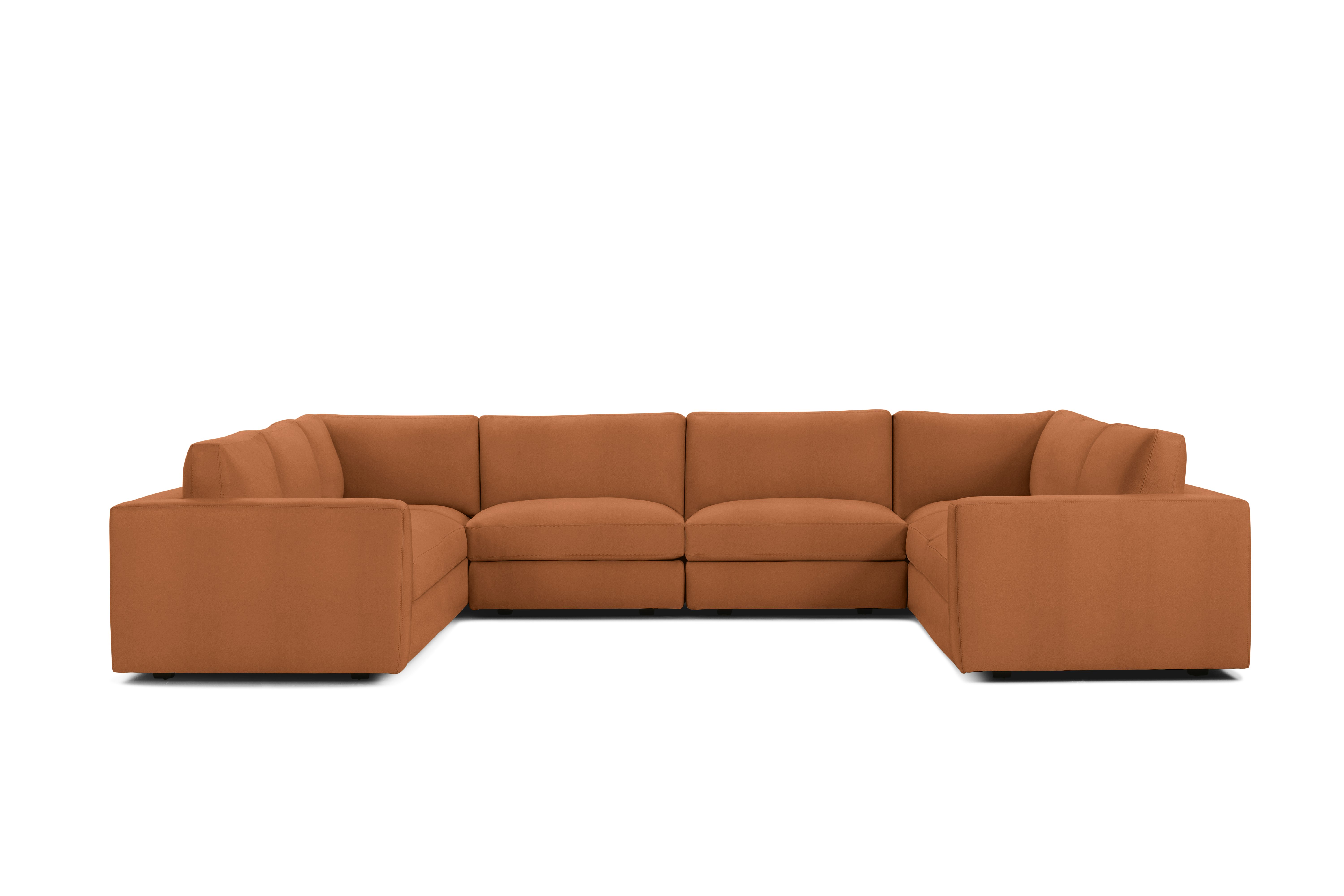 A Reid Corner Sectional in Clay viewed from the front.