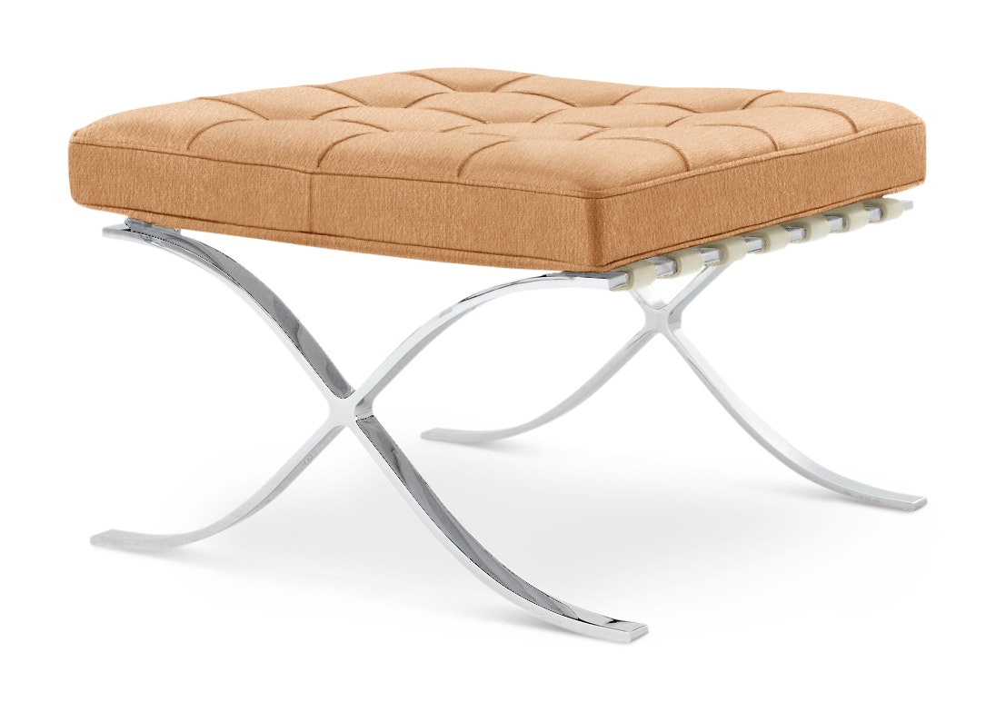 A Barcelona Stool in Rose Gold Chrome viewed from an angle.