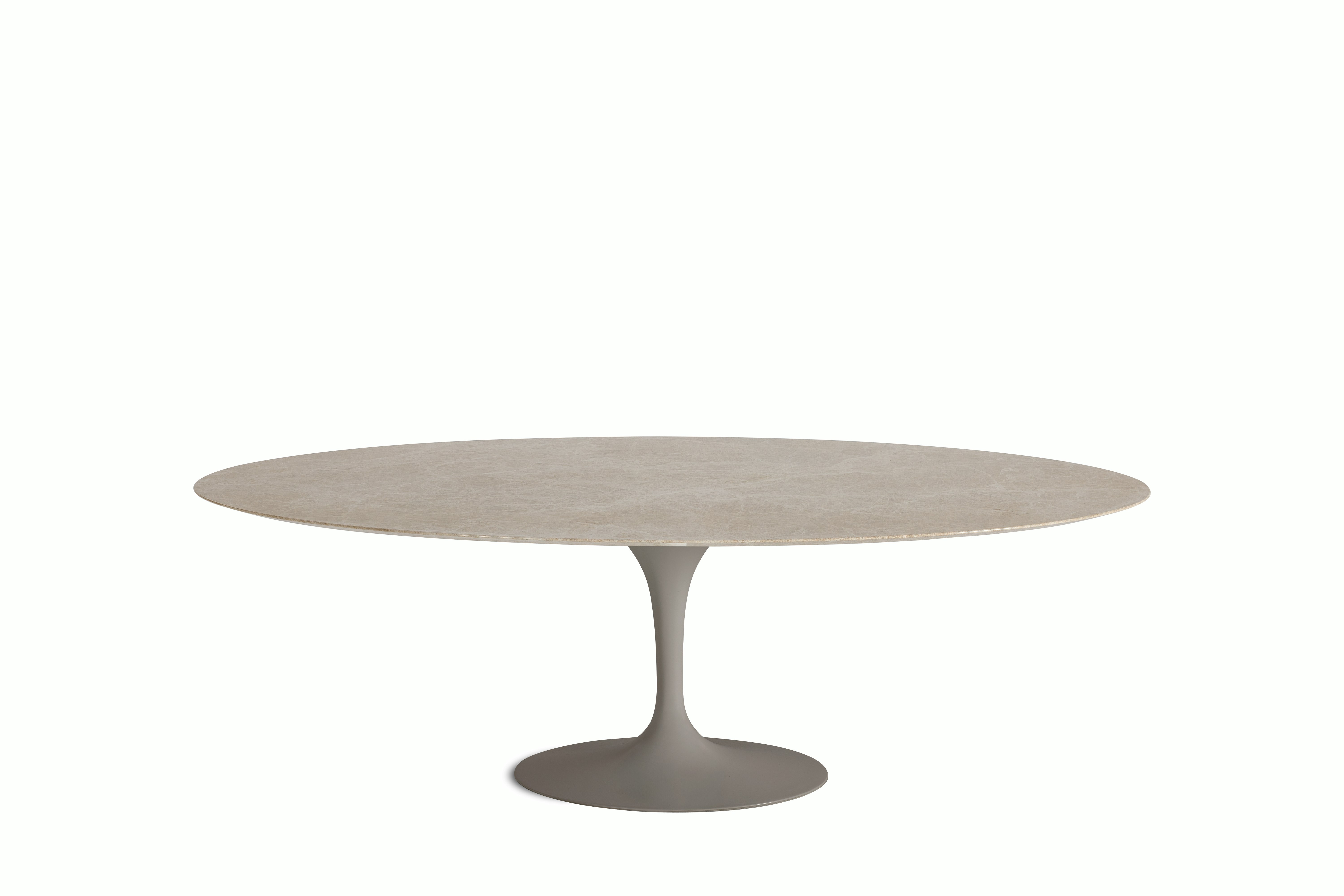 Saarinen Dining Table - Oval, 96 Inch, Polished Coated Marble, Emperado Light, Grey Base