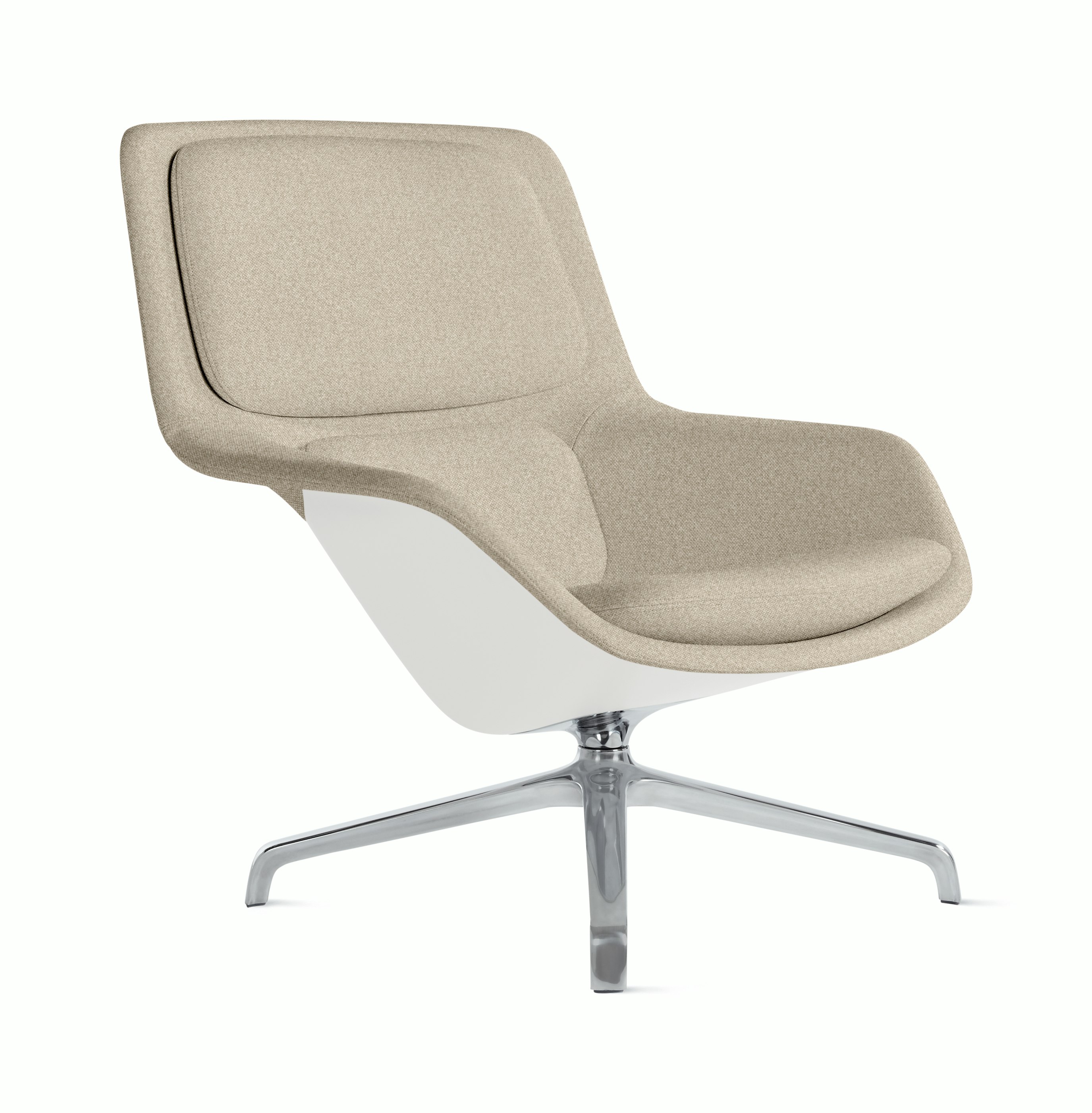 Striad Lounge Chair - Mid Back,  Beck,  Patisserie,  White,  4-Star Swivel,  Polished Aluminum