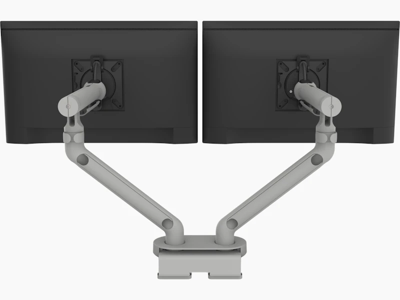 Flo Dual monitor arm silver, viewed from the back