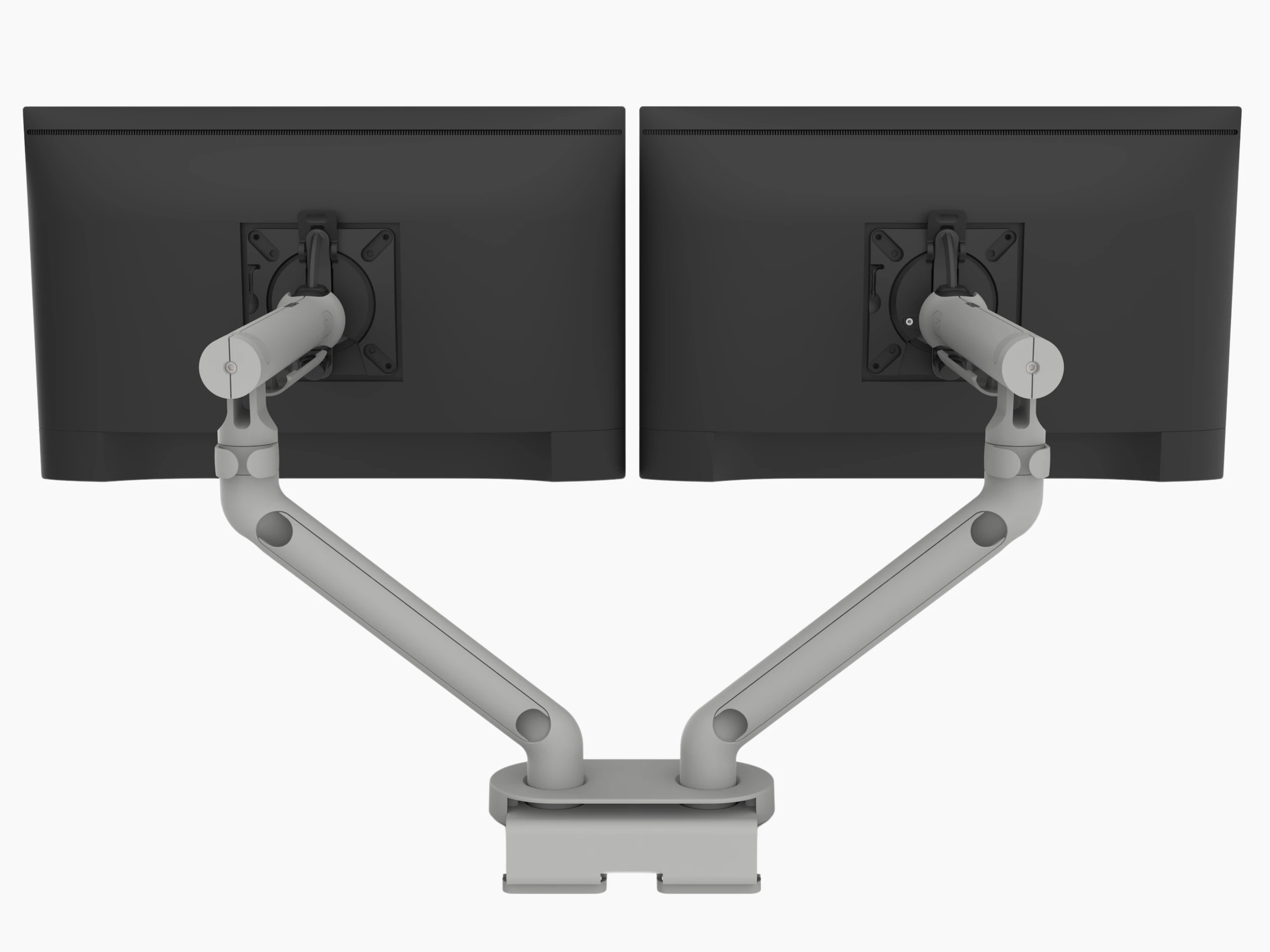 Flo Dual monitor arm silver, viewed from the back