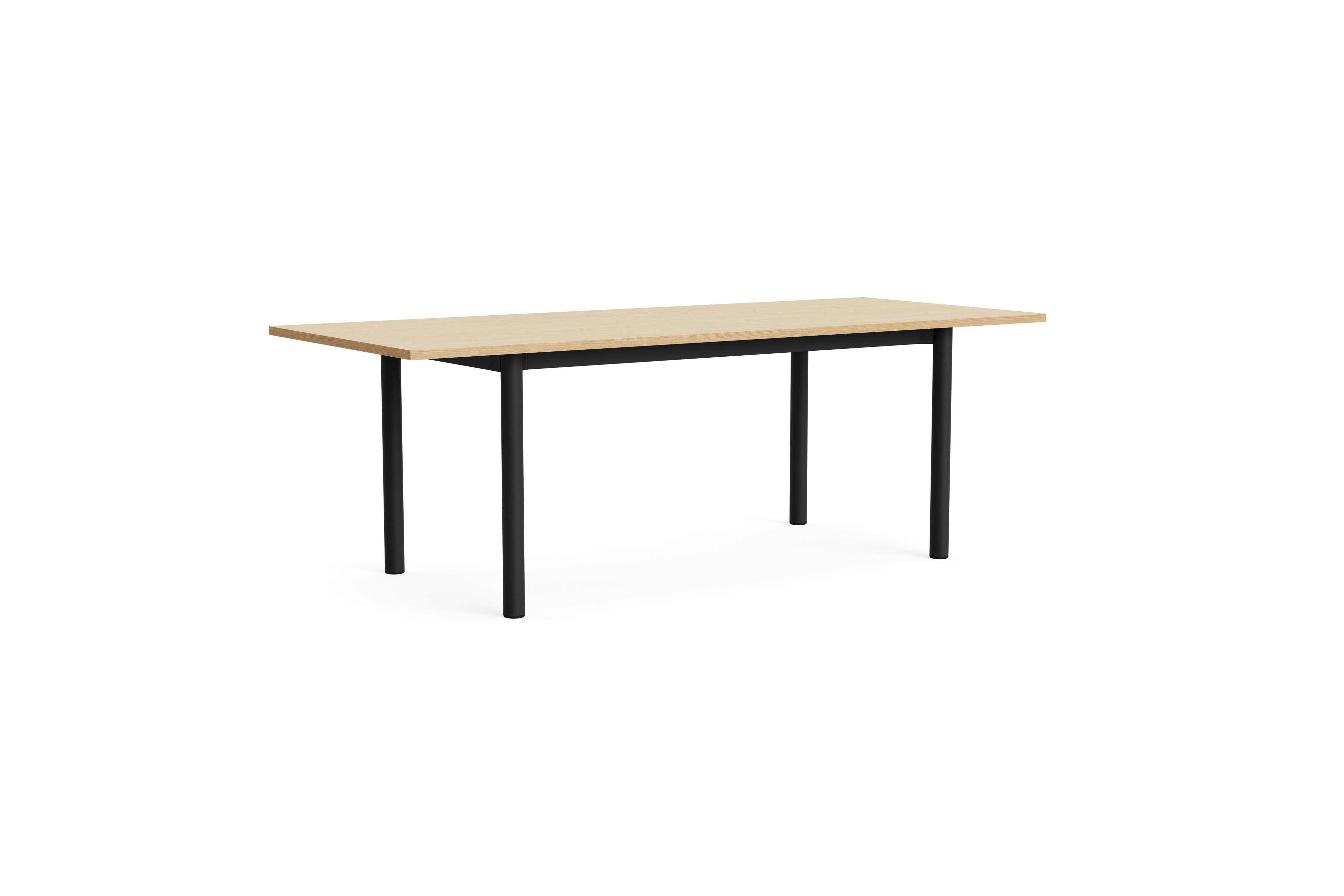 Annex overhead-height oblong table with black legs and light wood top, angled front view.