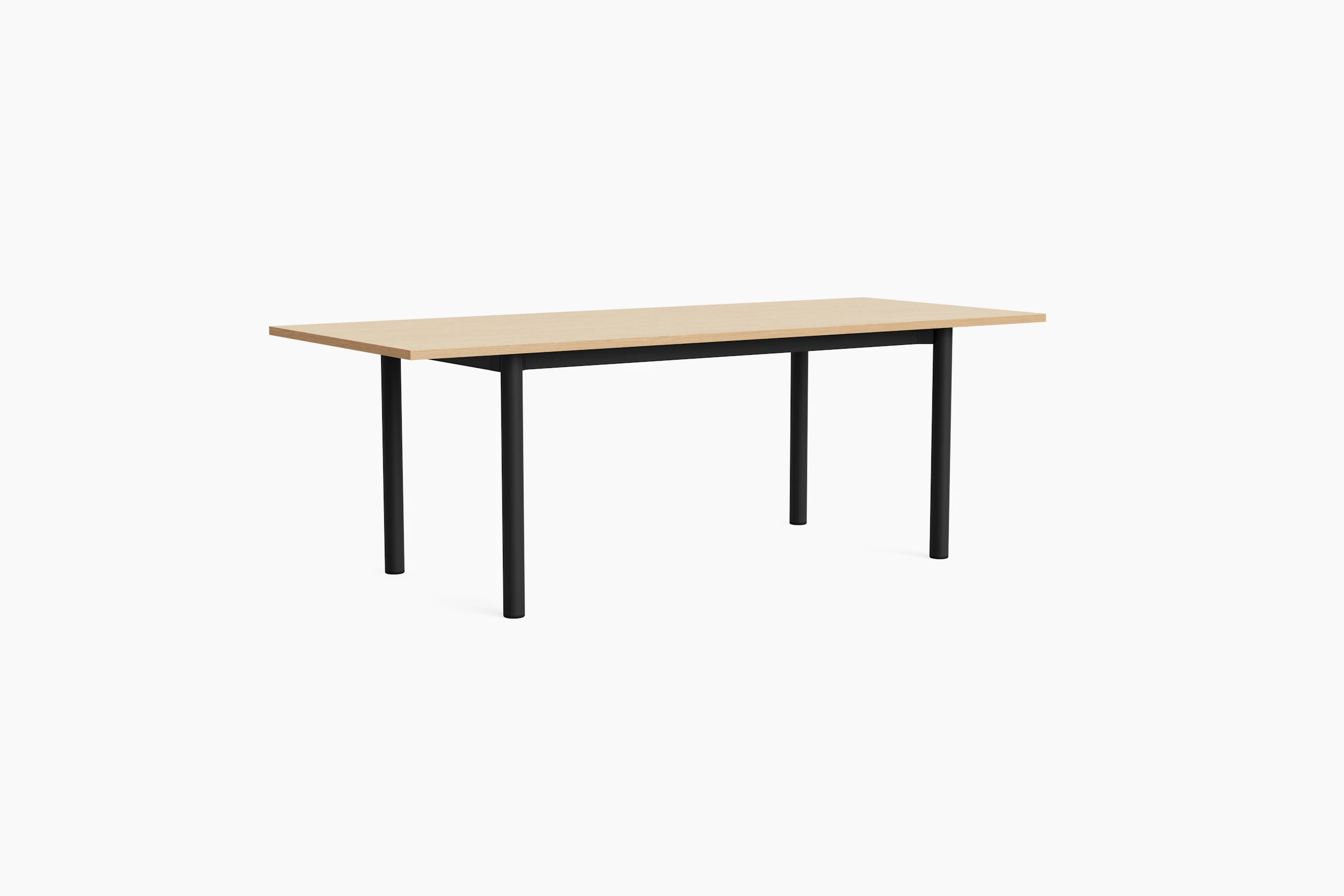 Annex overhead-height oblong table with black legs and light wood top, angled front view.