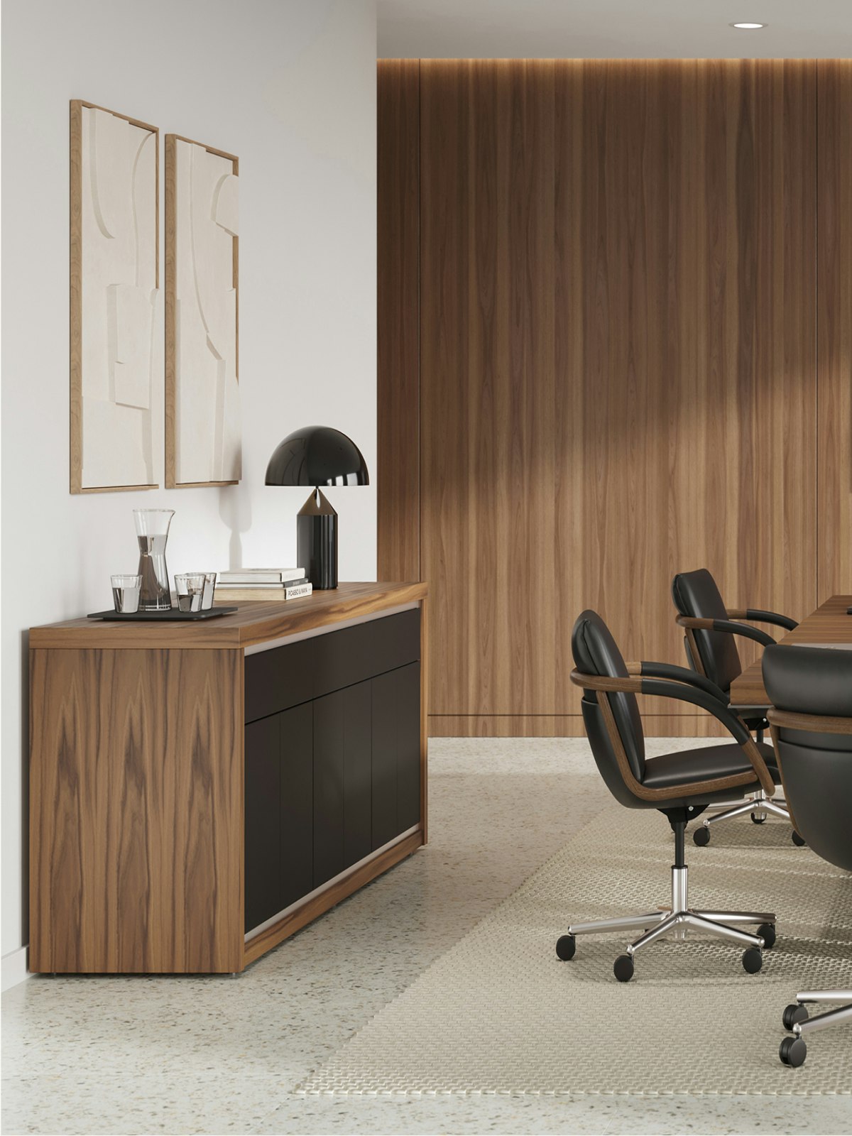 Highline Fifty Credenza and Full Loop Chairs in Conference Room.