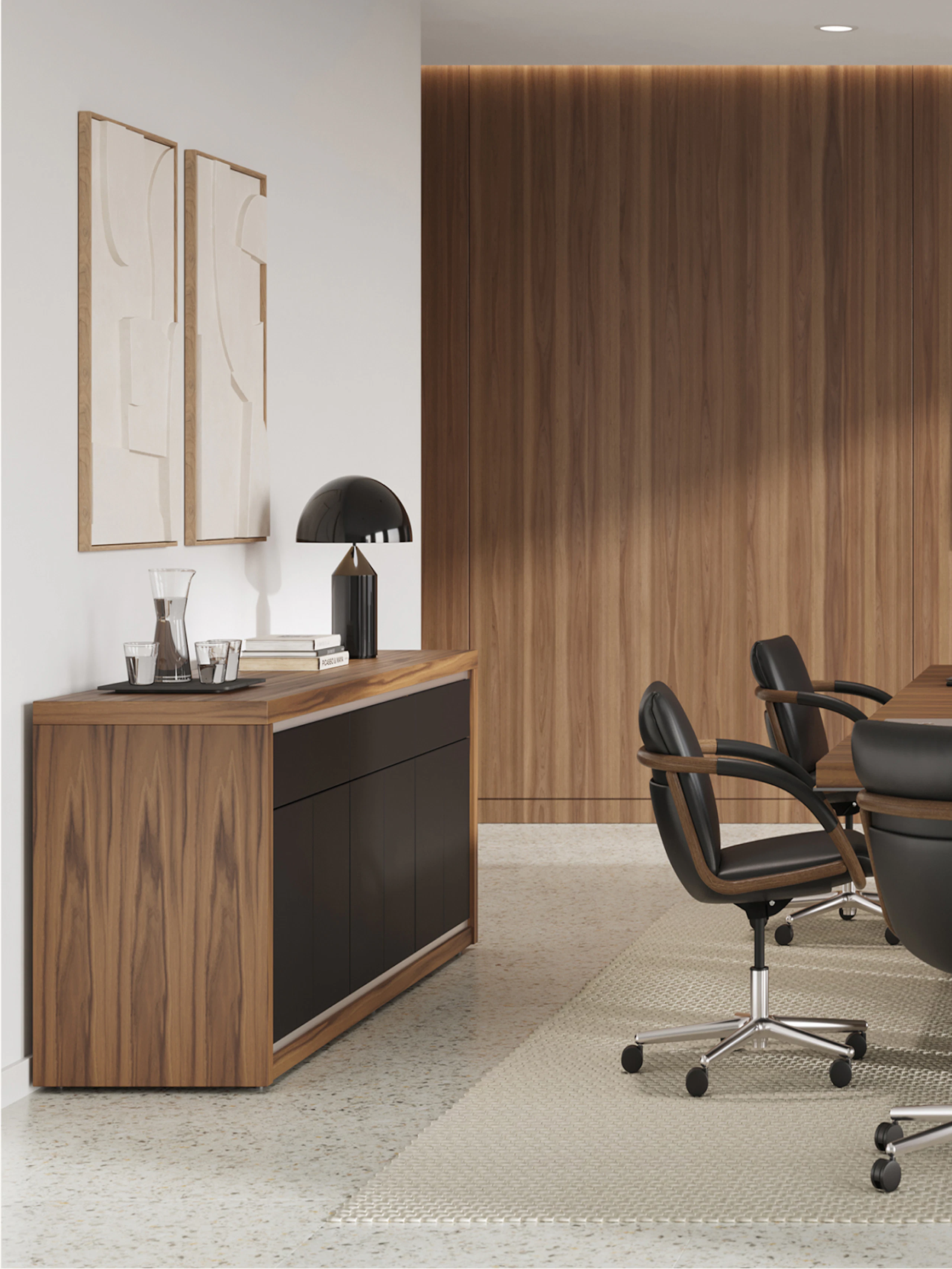 Highline Fifty Credenza and Full Loop Chairs in Conference Room.