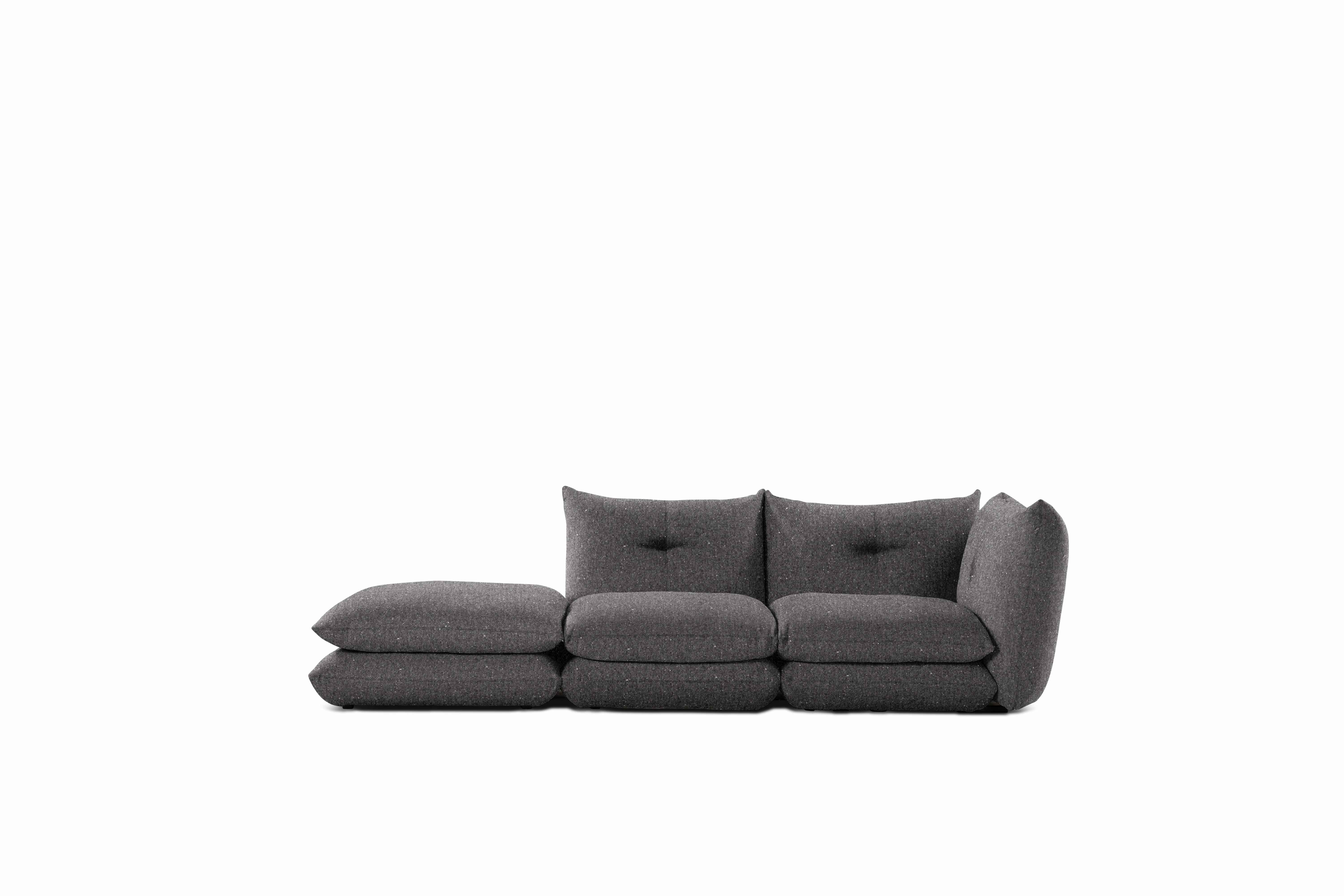 Pillo Sectional - Right Two Seater with Ottoman Standard or Deep in Buzz Whirlwin d