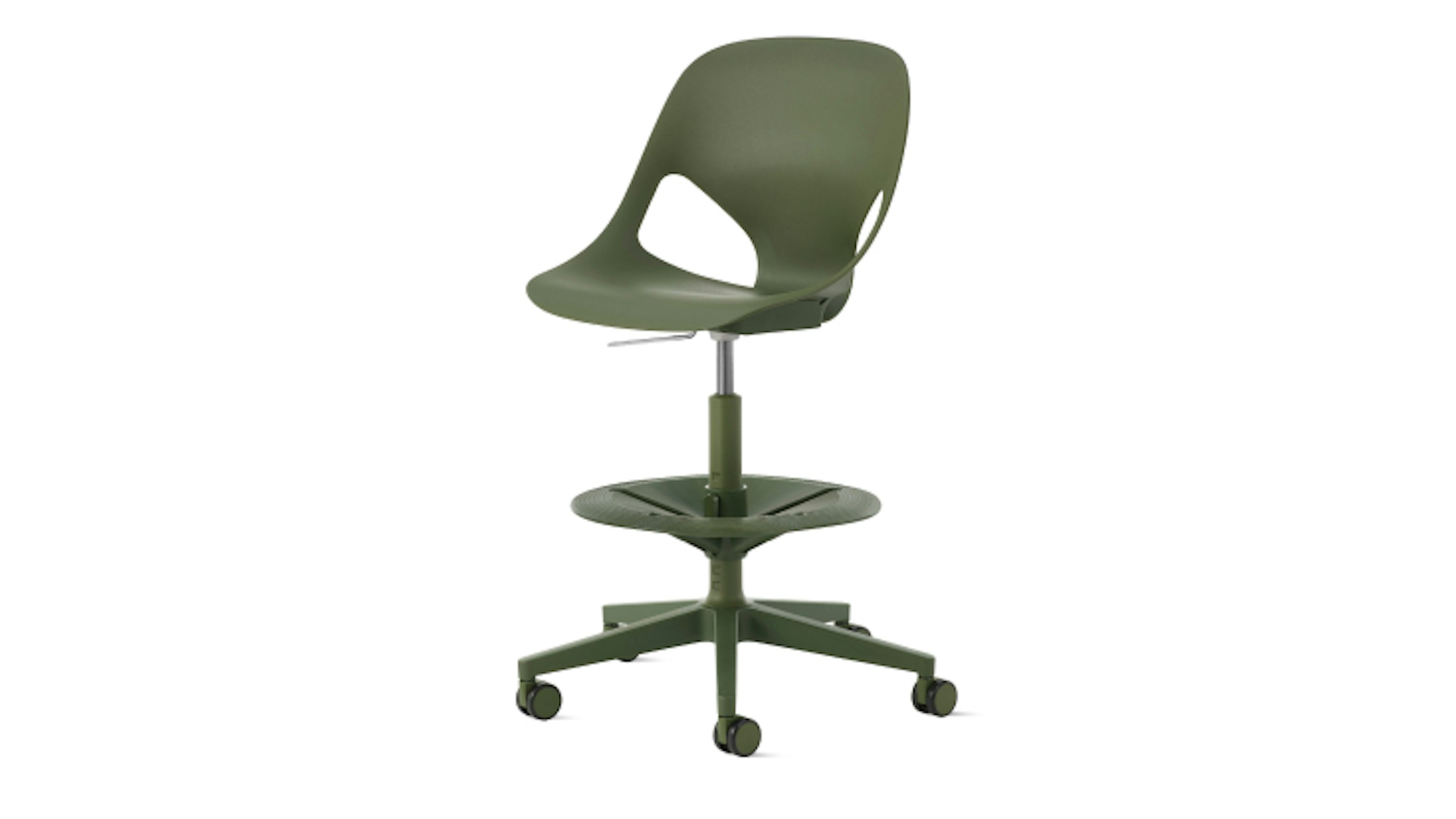 Olive green Zeph Stool by Herman Miller.