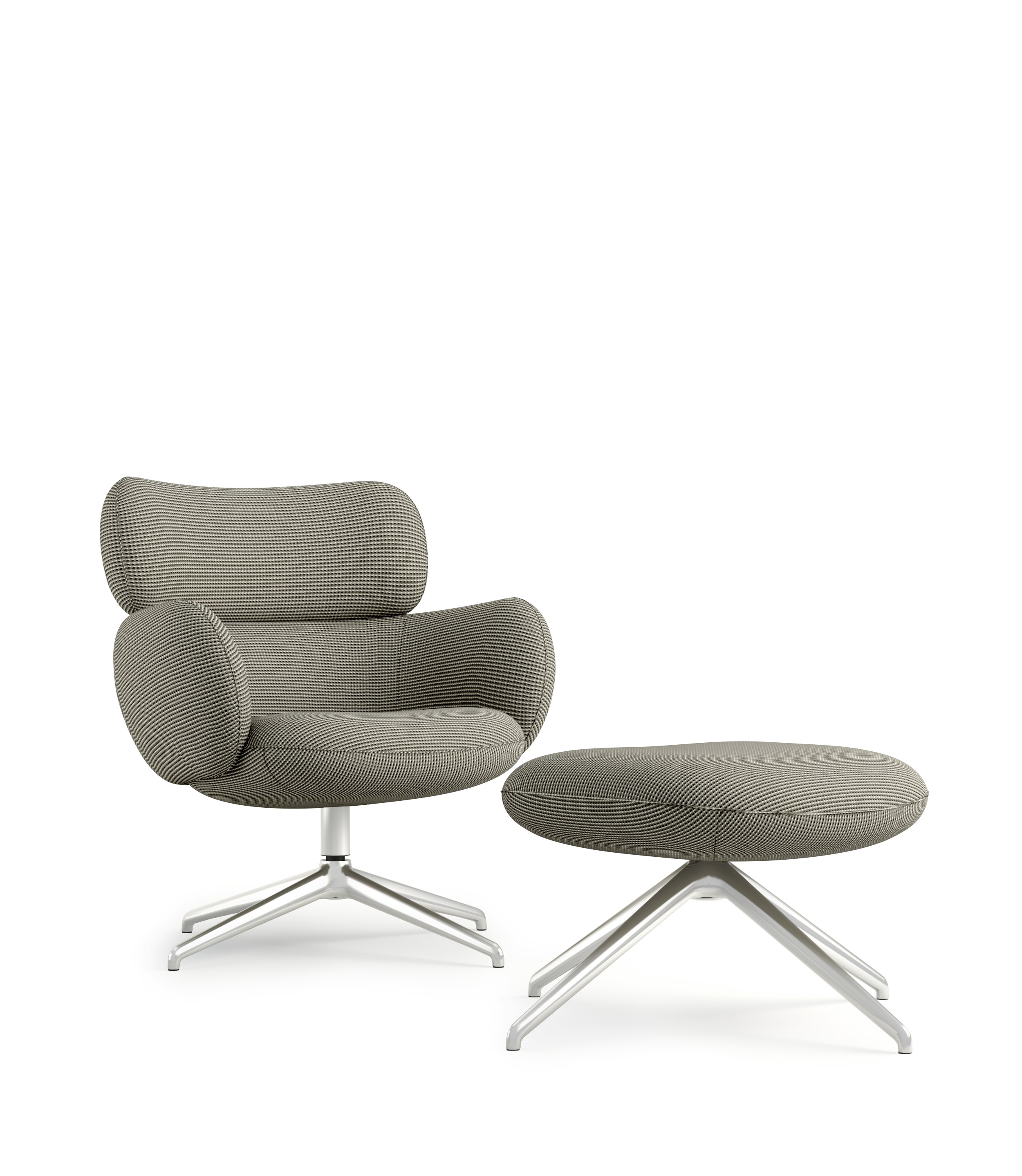 Blis Swivel Chair and Ottoman - Chrome, Oxbow, Shadowbox