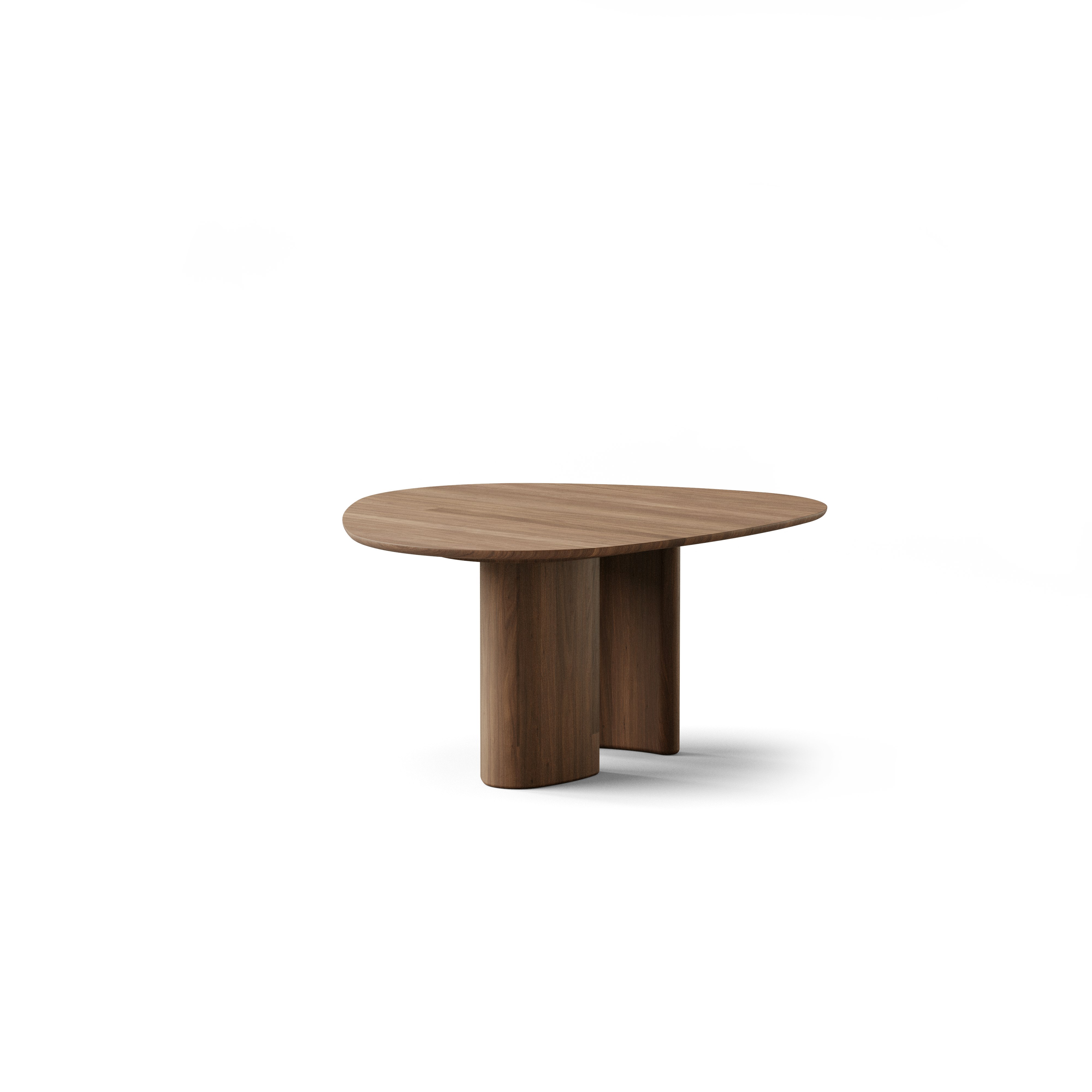 A Tangent Dining Table in Walnut viewed from an angle.