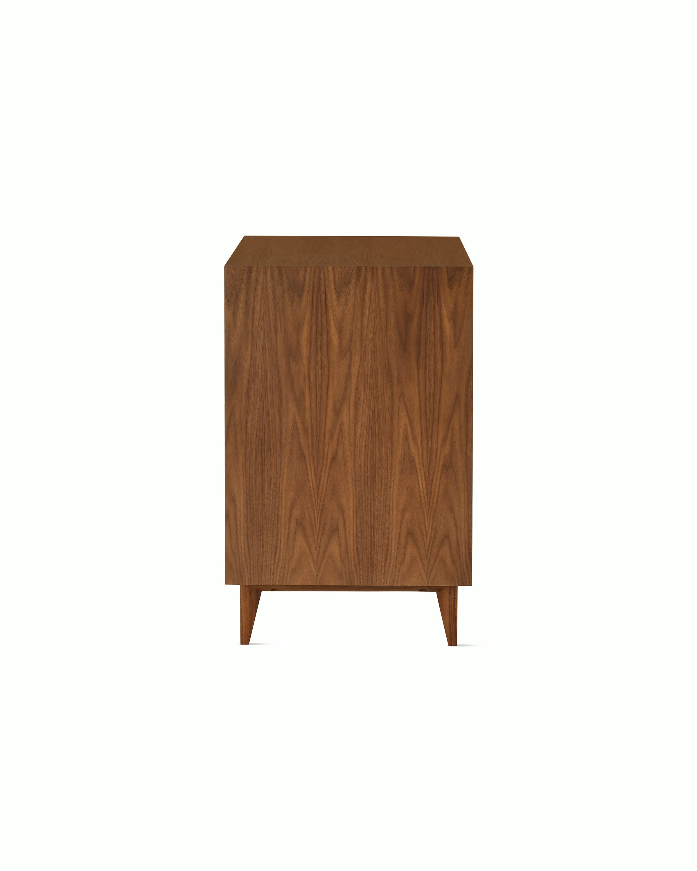 Nelson Basic Cabinet Series 3 drawer cabinet, standard square legs, wavy pulls, in walnut.