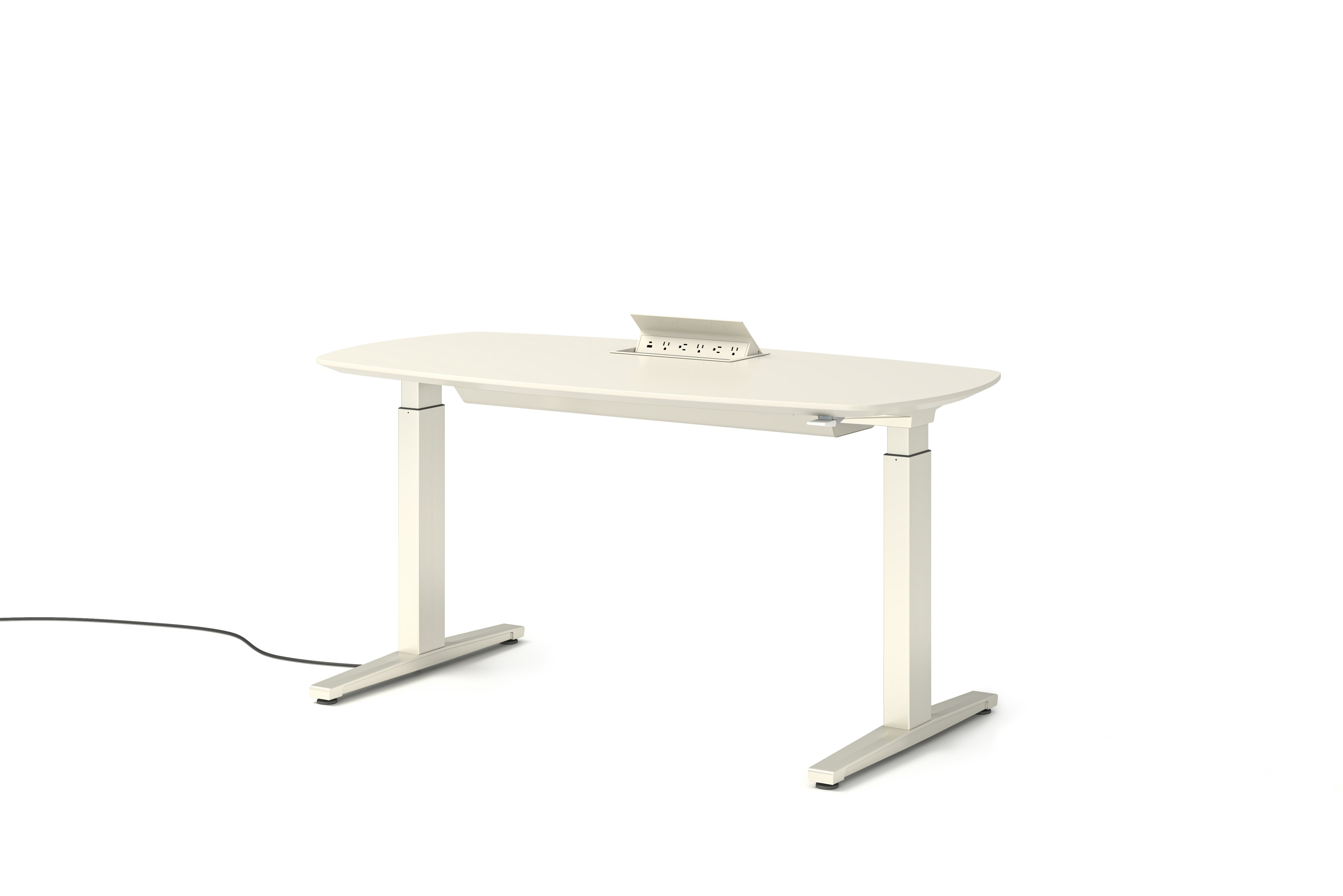 Renew S2S Embedded Power Desk - Executive,  29 x 58,  Laminate White,  White / White,  Integrated Cord Management,  Hidden Power,  Standard,  T Leg