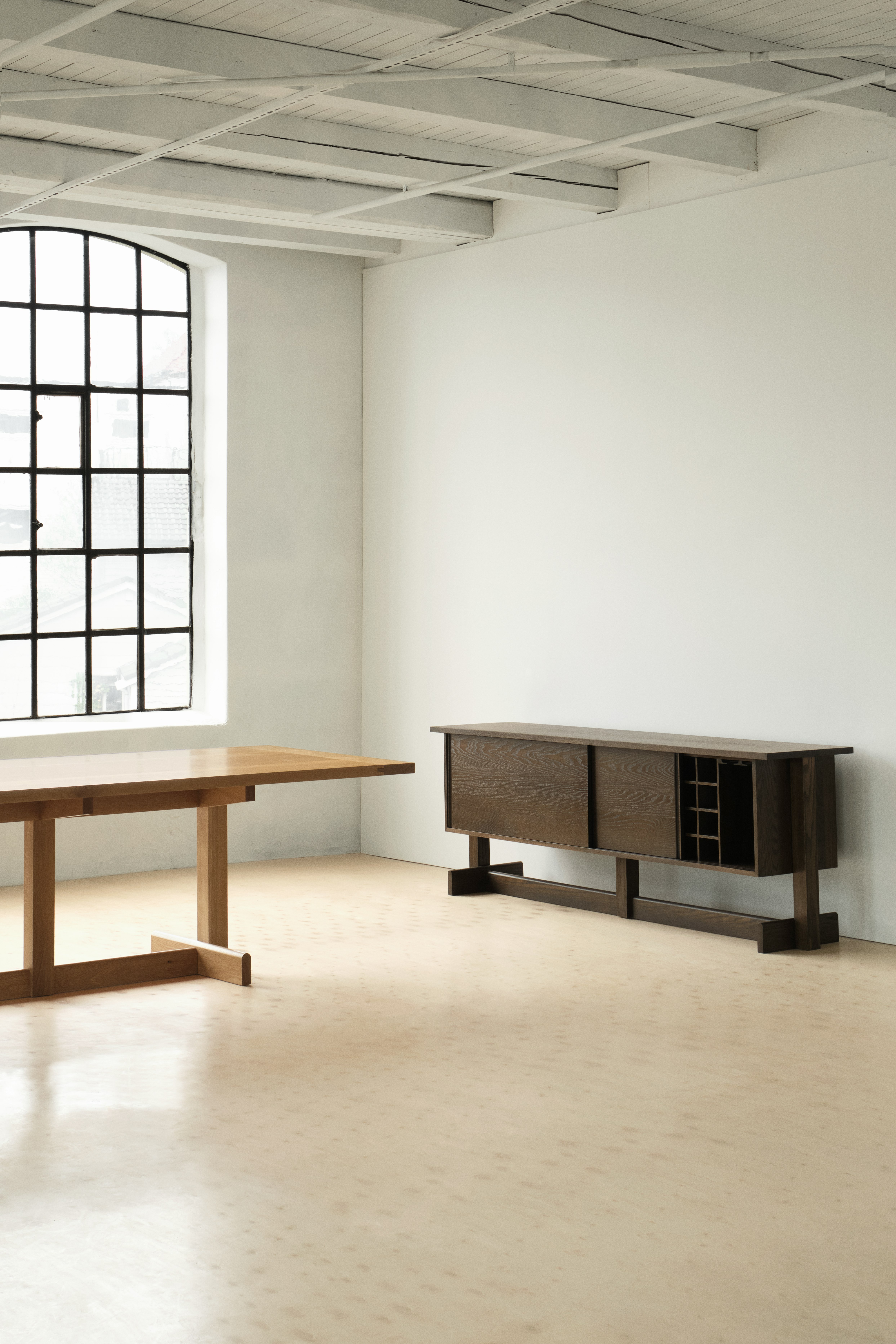 Land Credebza in umber on oak, with Stine Aas in Norway art studio