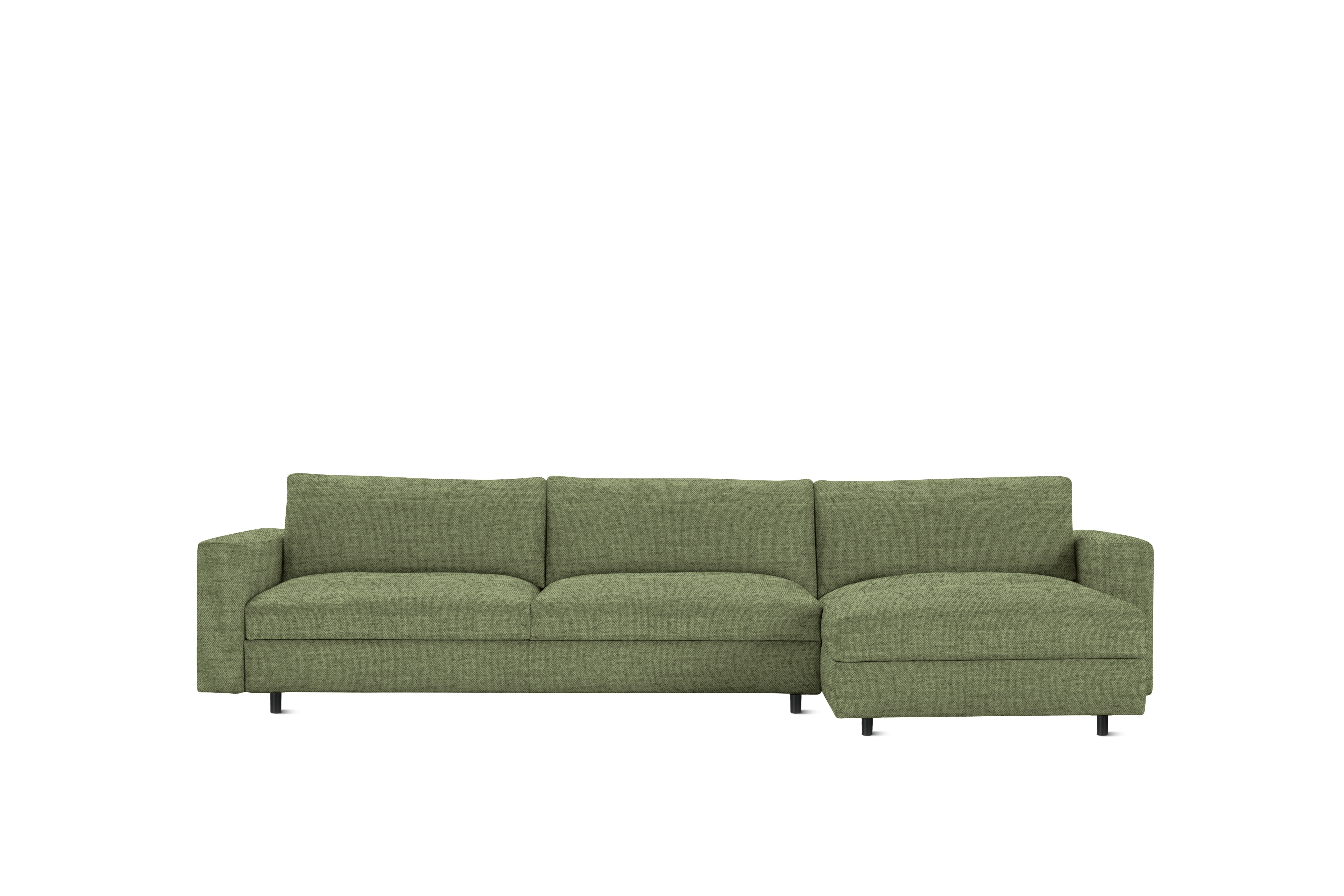 A Reid Sleeper Storage Sectional in Beck 030 Woodlet, Black viewed from the front.