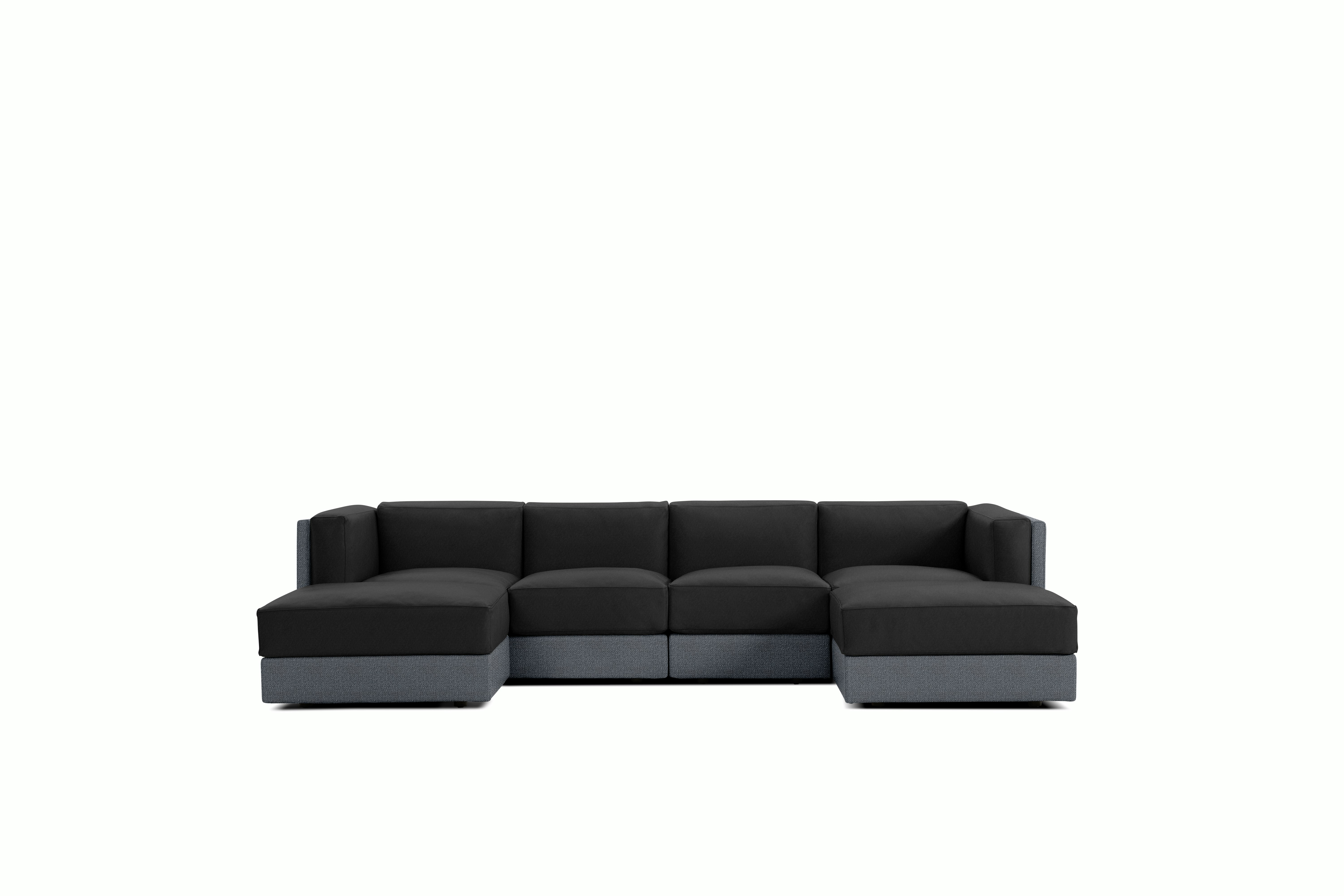 Symme Double Chaise Sectional - Fabric Frame,  Pebble Weave,  Pumice,  Prone Leather,  Obsidian