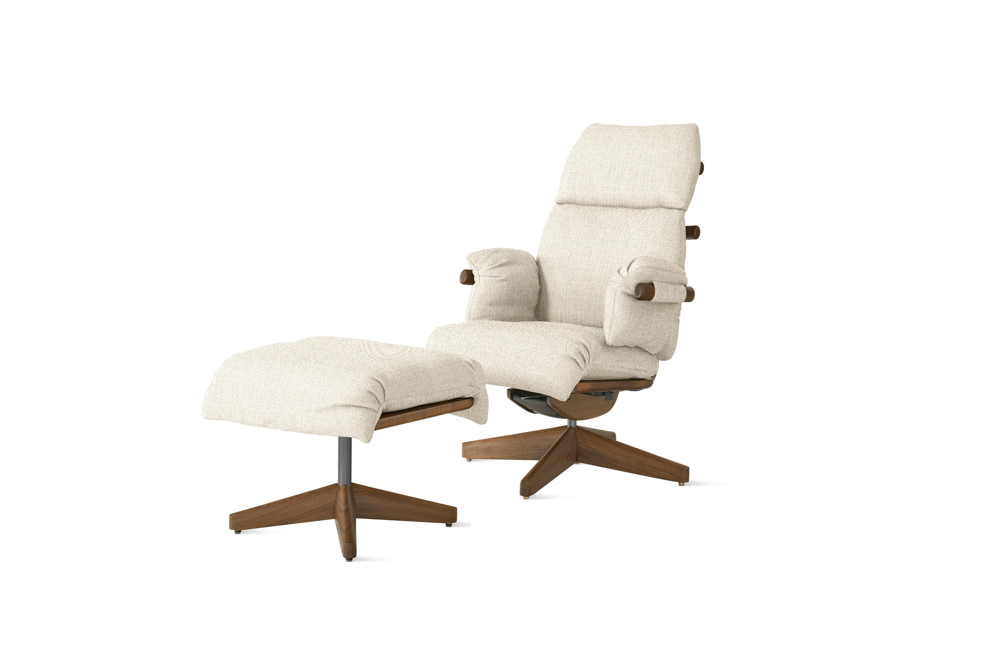Ramus Lounge Chair & Ottoman - Pebble Weave,  Ecru,  Walnut,  Gunmetal