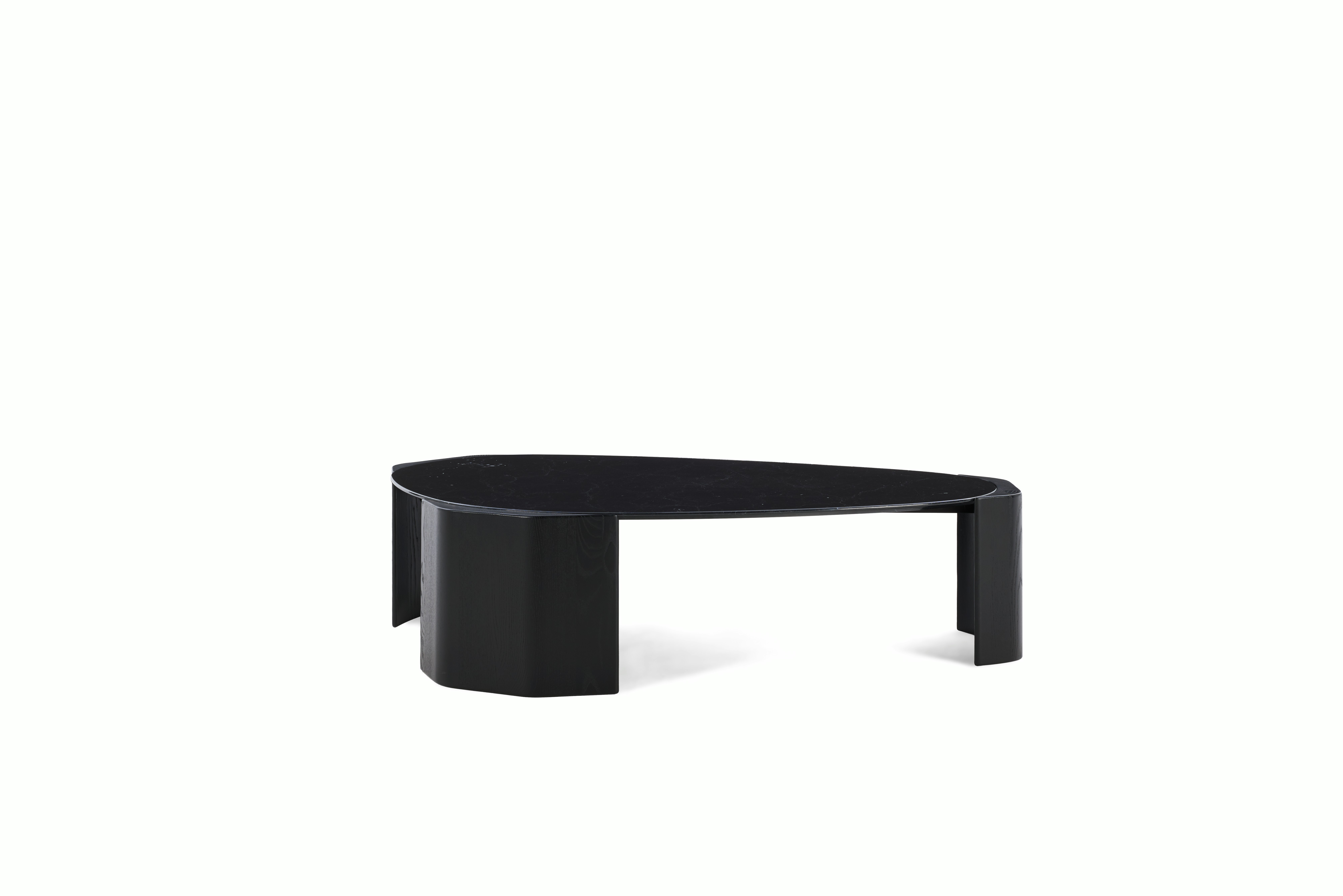 Atlason Organic Slab Coffee Table - Teardrop, 60", Nero Marquina Marble, Black Ash