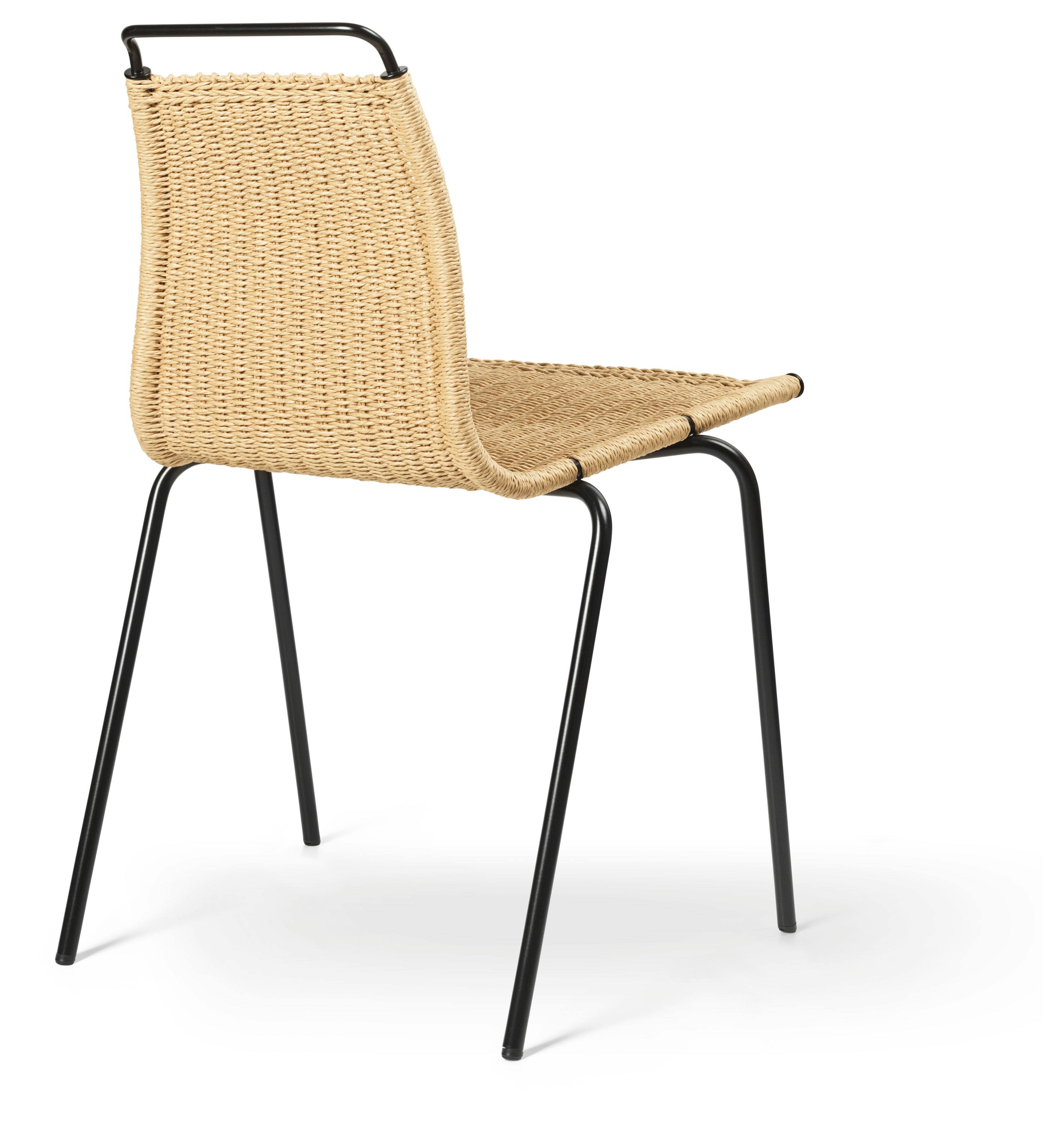 A PK1 Side Chair in Black Papercord Natural viewed from behind.