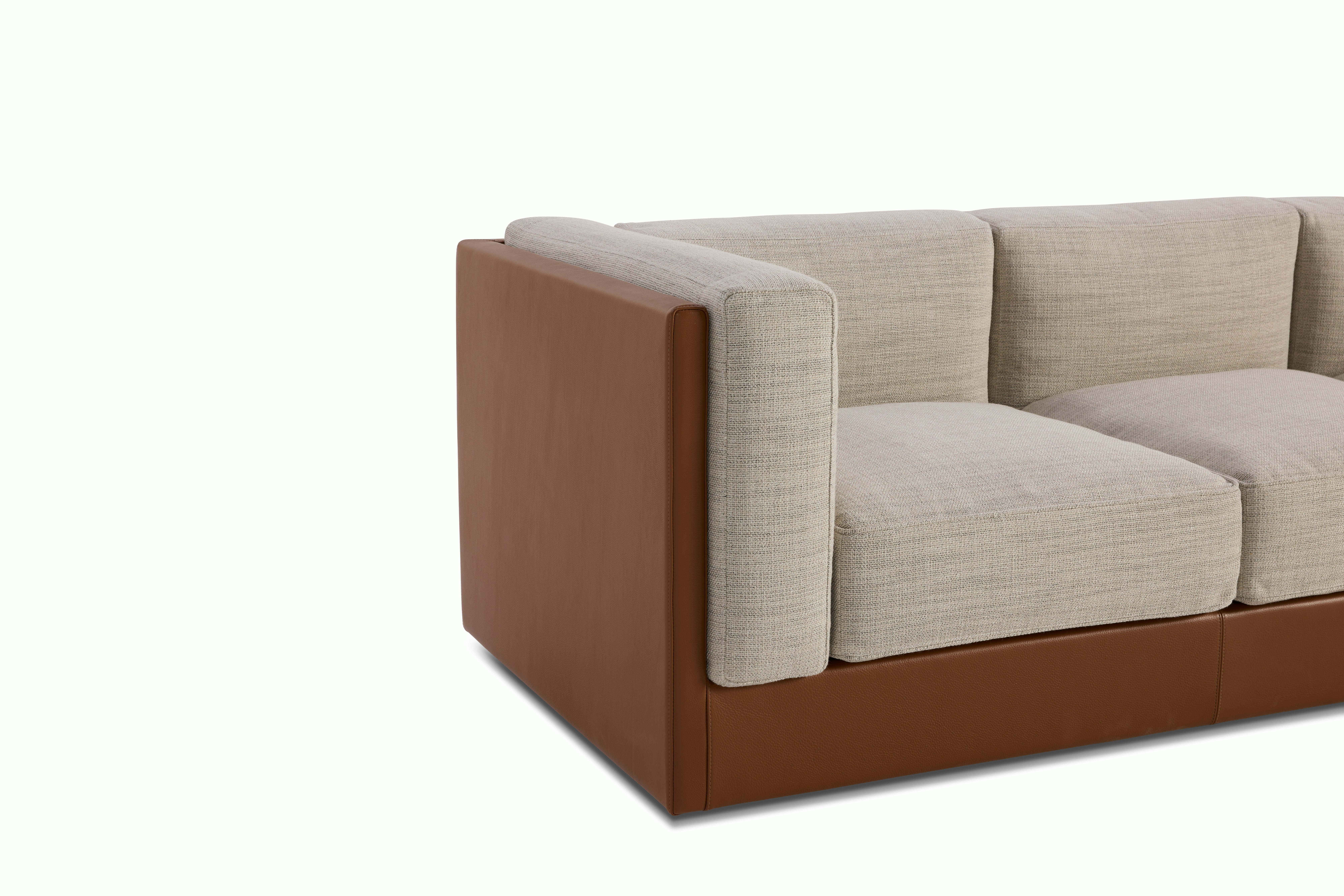 Symme Sofa - Three Seater,  Leather Frame,  Prone Leather,  Ledge,  Pebble Weave,  Buff