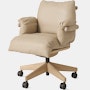 Ramus Chair - Low Back,  Comfort Leather,  Grey Beige,  Oak,  Satin Brass,  Hard Floor Caster