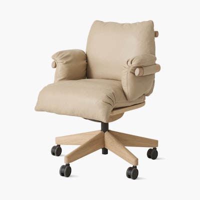 Ramus Chair - Low Back,  Comfort Leather,  Grey Beige,  Oak,  Satin Brass,  Hard Floor Caster Ramus Chair - Low Back,  Comfort Leather,  Grey Beige,  Oak,  Satin Brass,  Hard Floor Caster