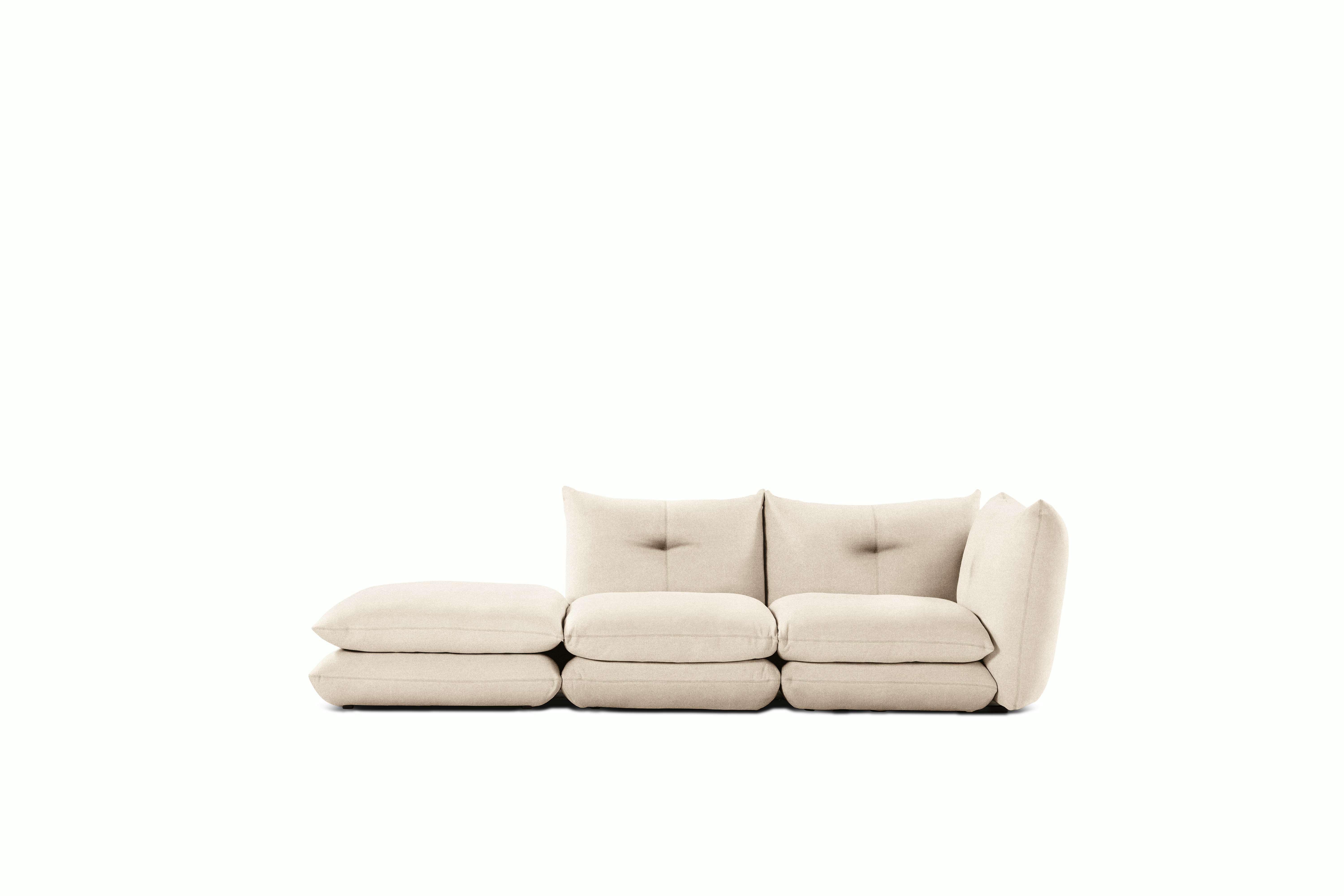 Pillo Sectional - Right Two Seater with Ottoman Standard or Deep in Iseo Light Grey
