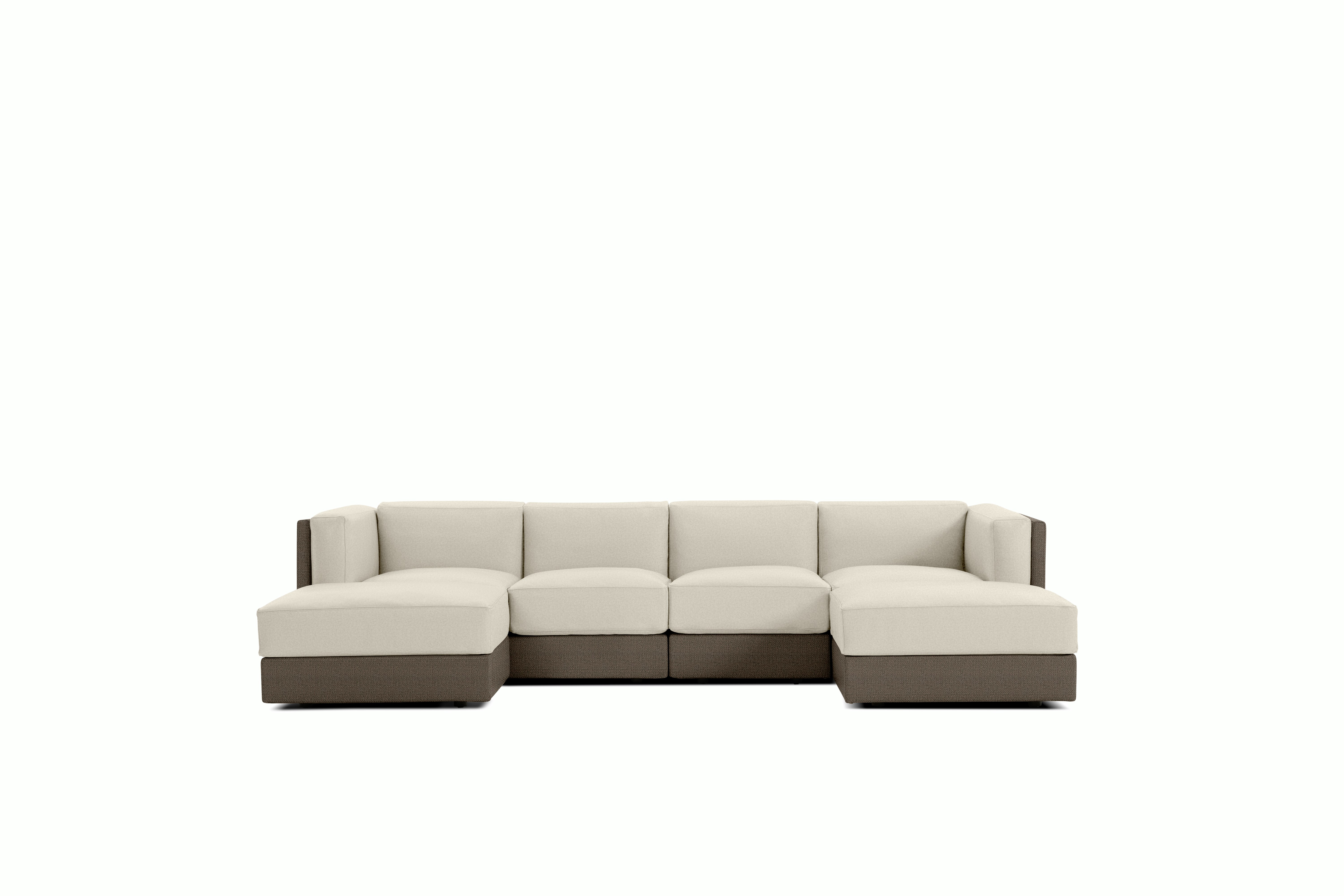 Symme Double Chaise Sectional - Fabric Frame,  Pebble Weave,  Bark,  Pecora,  Cream