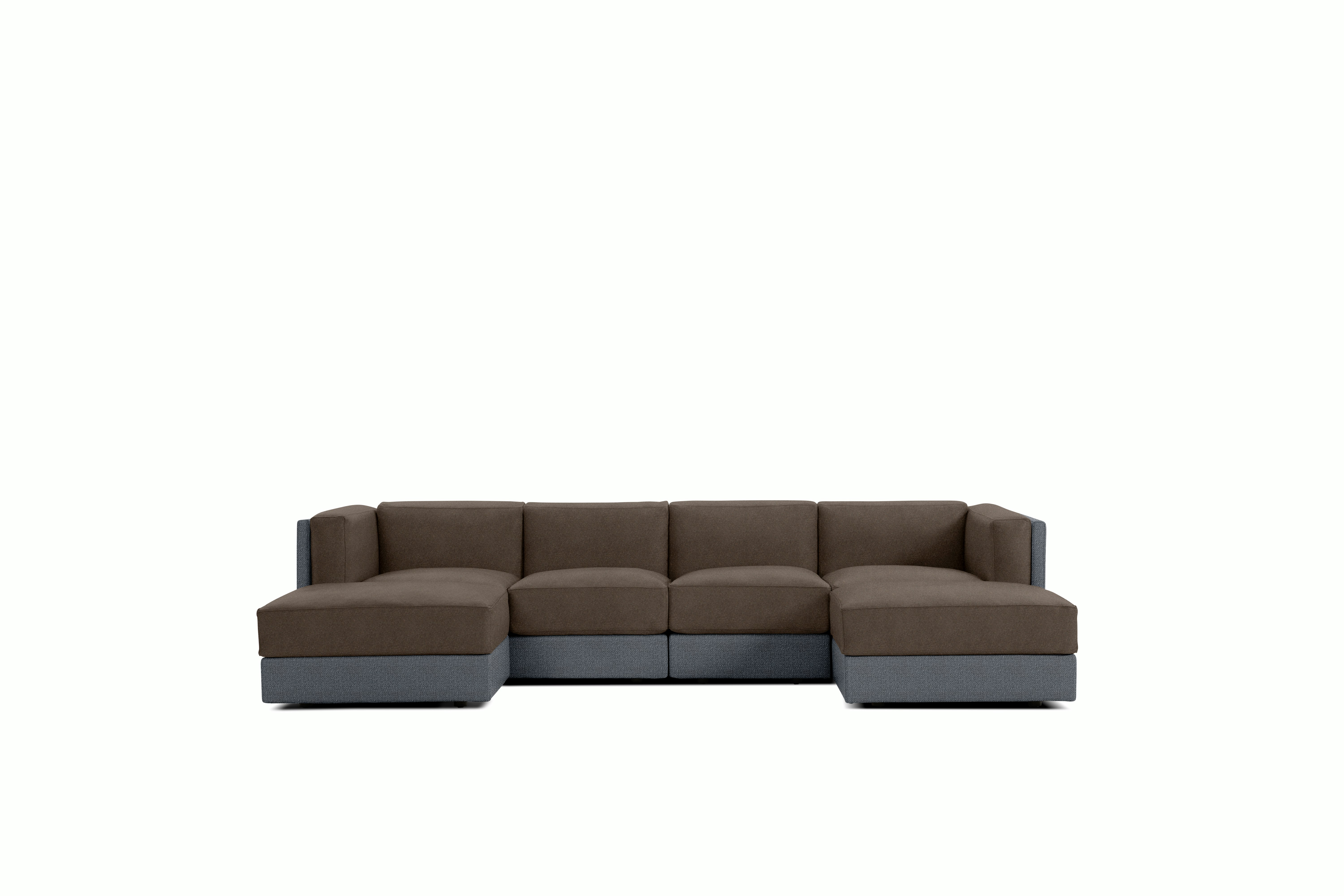 Symme Double Chaise Sectional - Fabric Frame,  Pebble Weave,  Pumice,  Pecora,  Chocolate