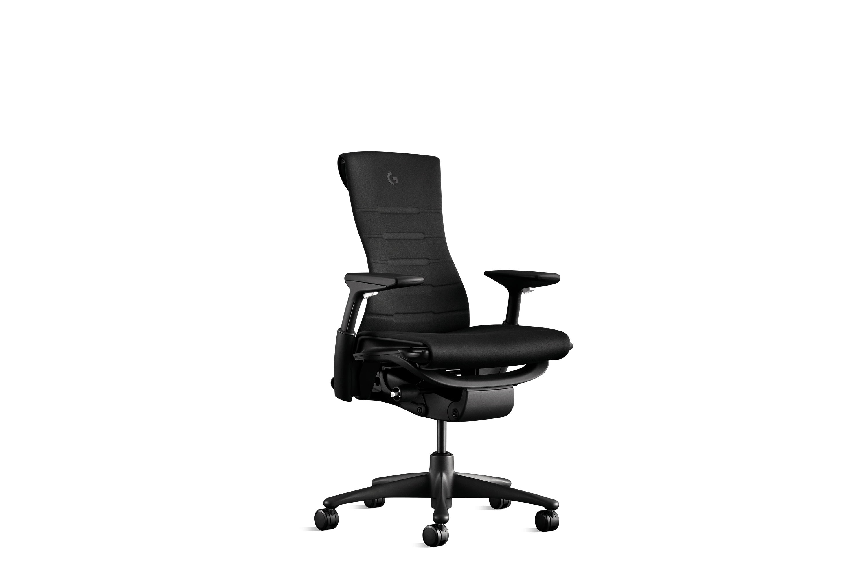 An Embody Gaming Chair in Graphite/Studio White and Black viewed at an anglw