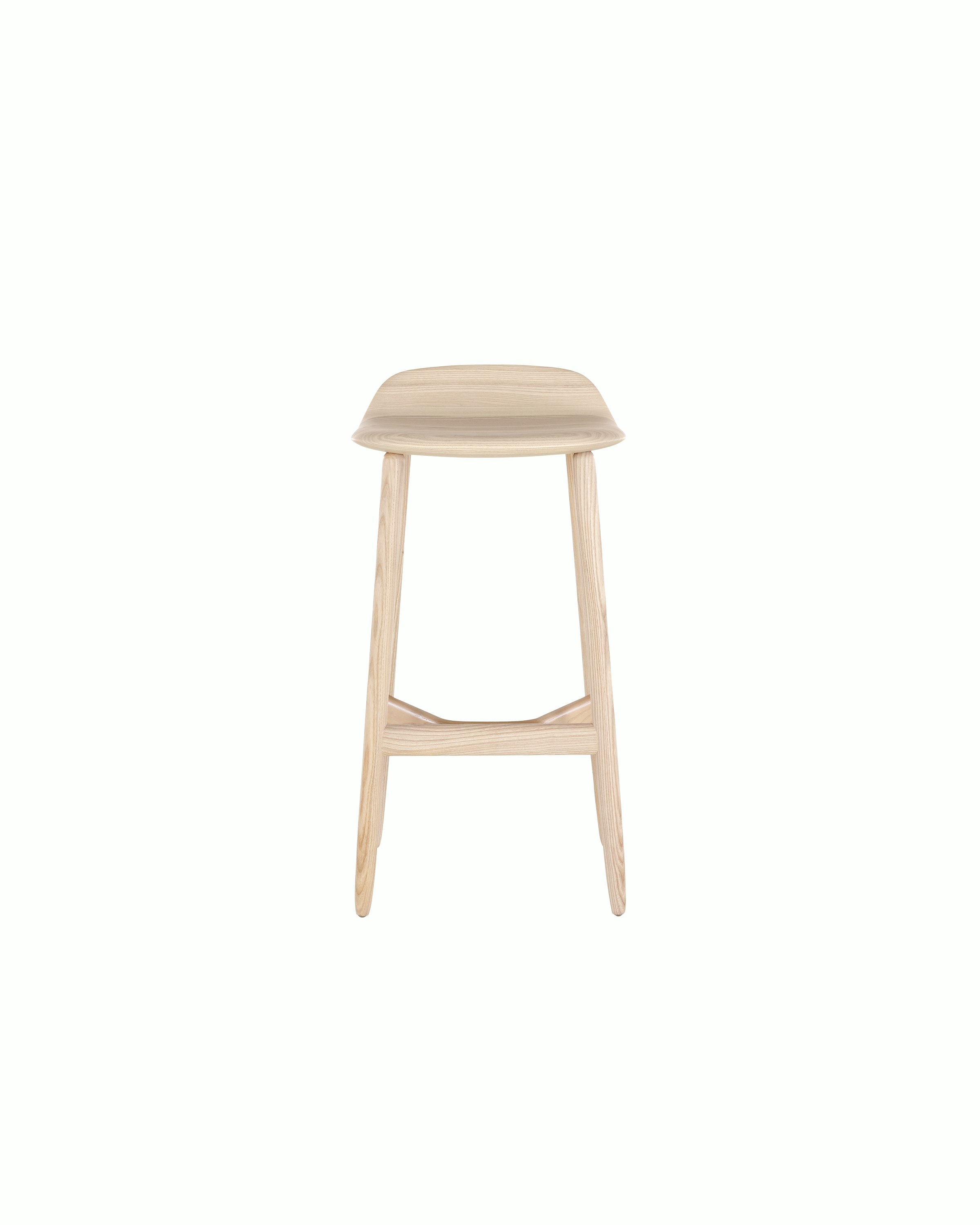 A bar-height wood Crosshatch Stool with a light finish, viewed from the front.
