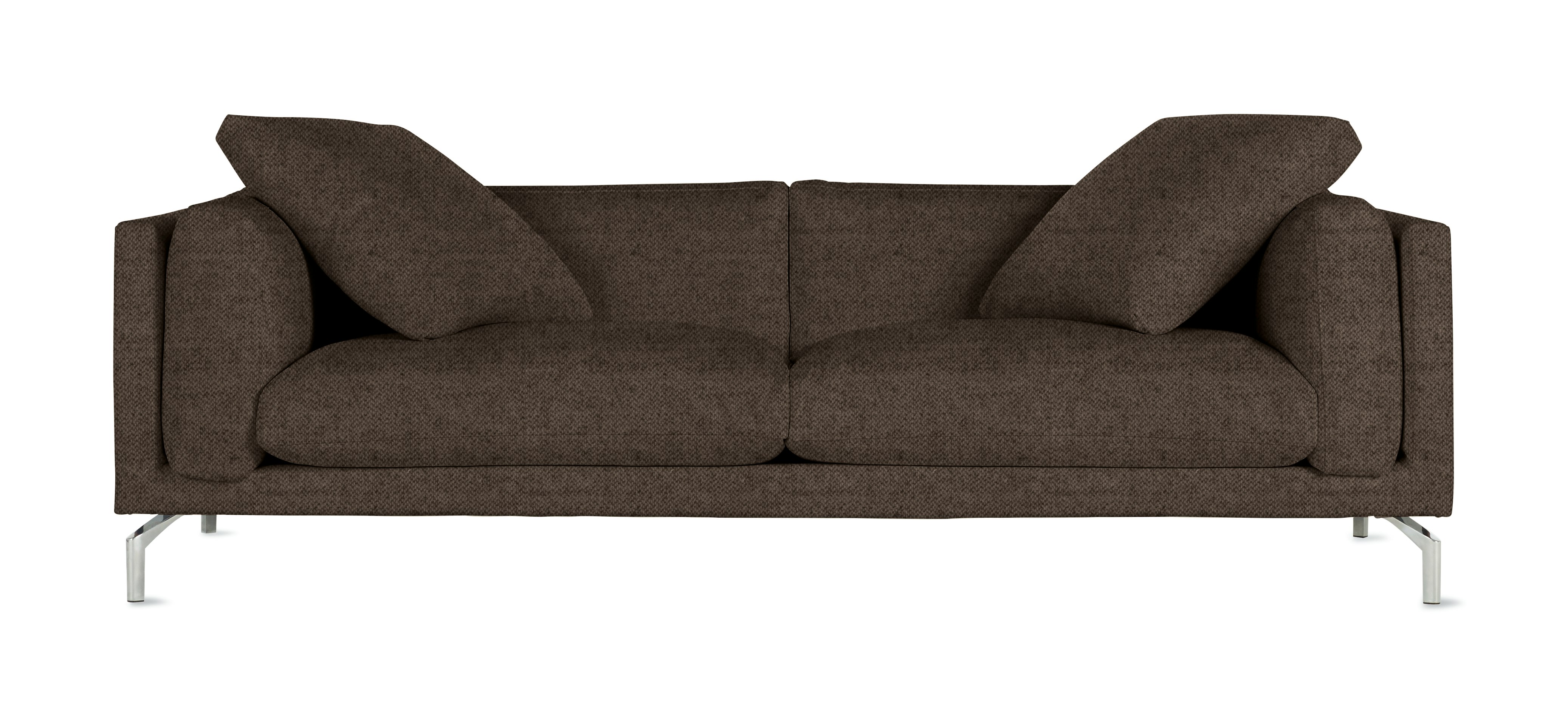 A Como Sofa in Pecora: Chocolate viewed from the front.