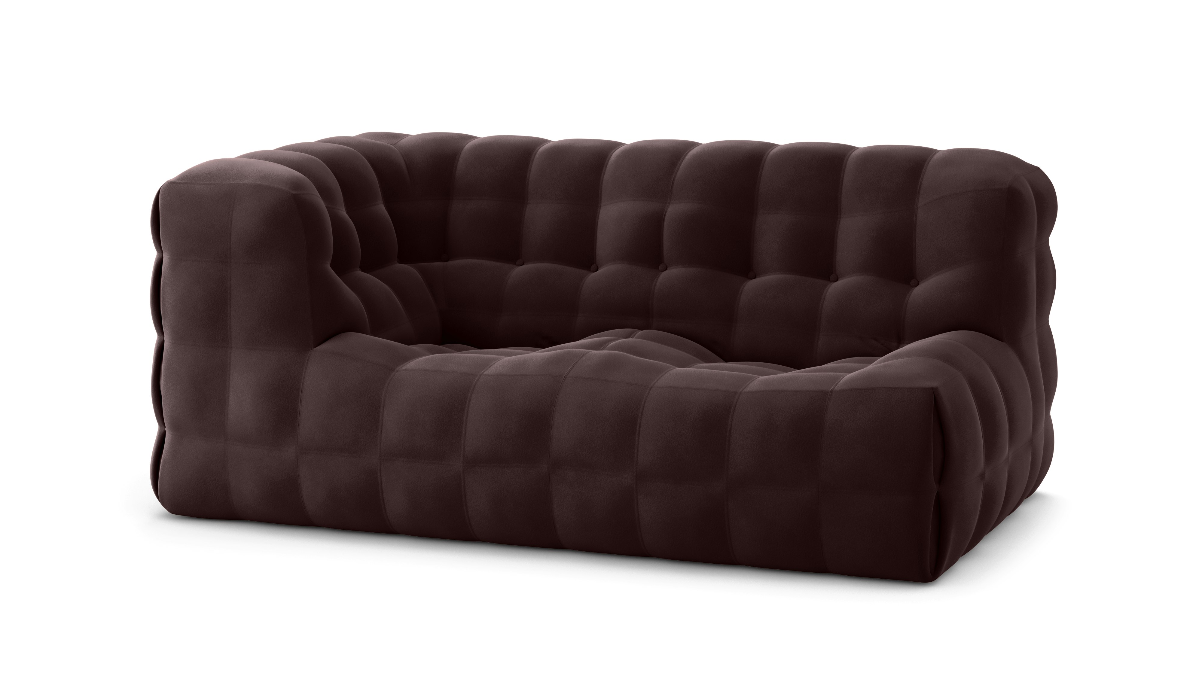 A right-facing Kashima Sofa in Moon Velvet Claret viewed from an angle.