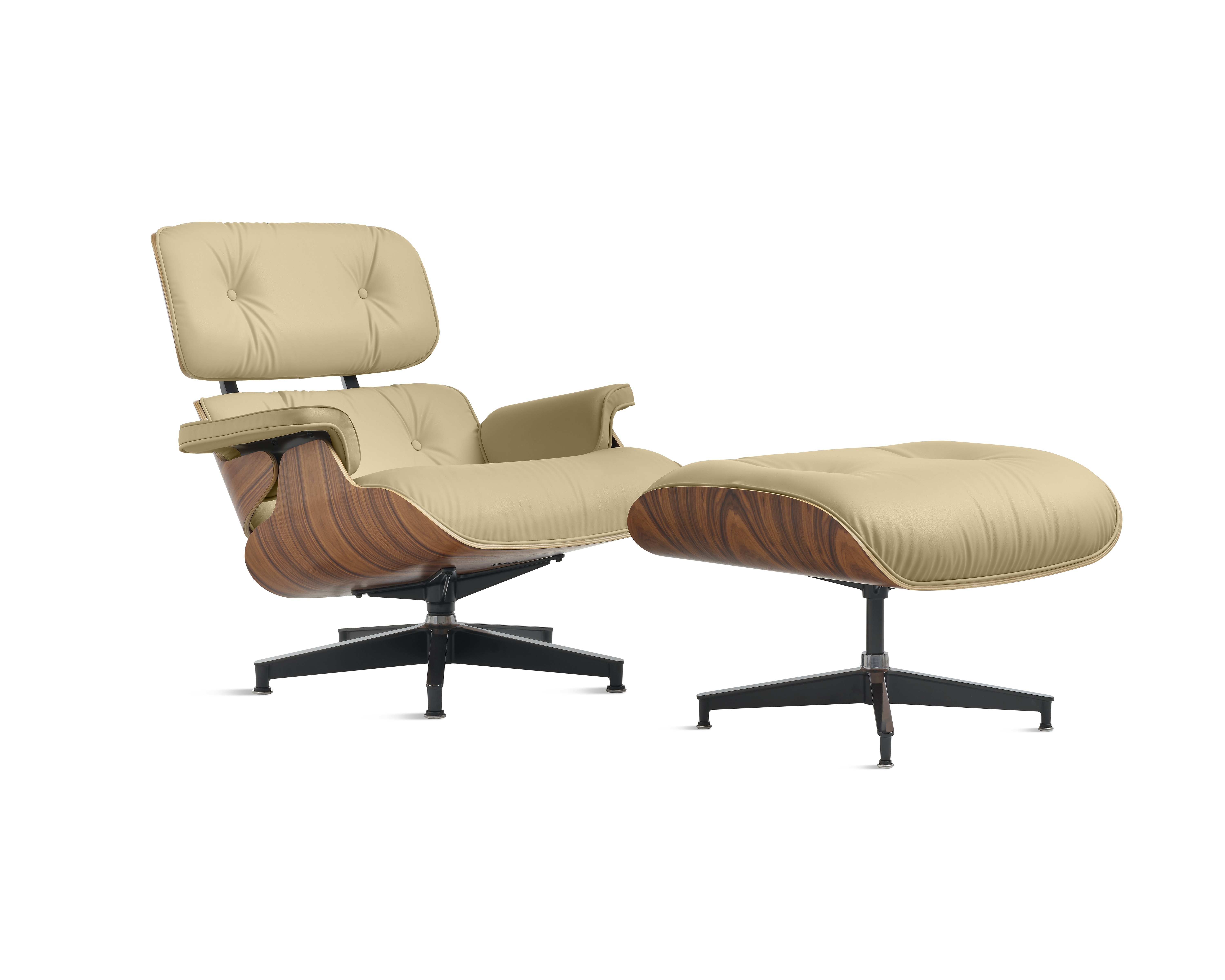 Eames Lounge & Ottoman,  3/4 View - Santos Palisander - All Grain,  Raw Silk