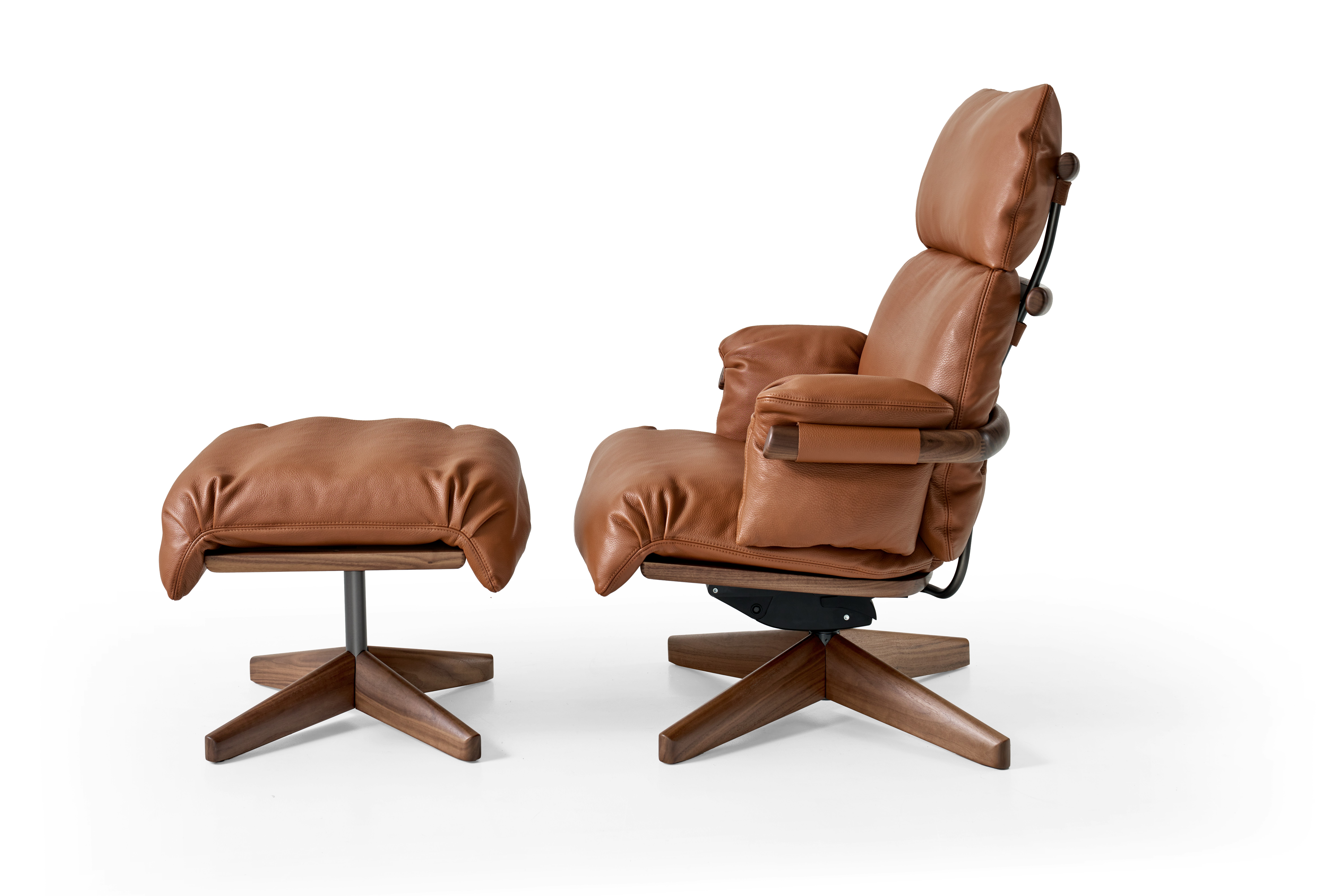 Ramus Lounge Chair & Ottoman - Comfort Leather,  Chestnut Brown,  Walnut,  Gunmetal