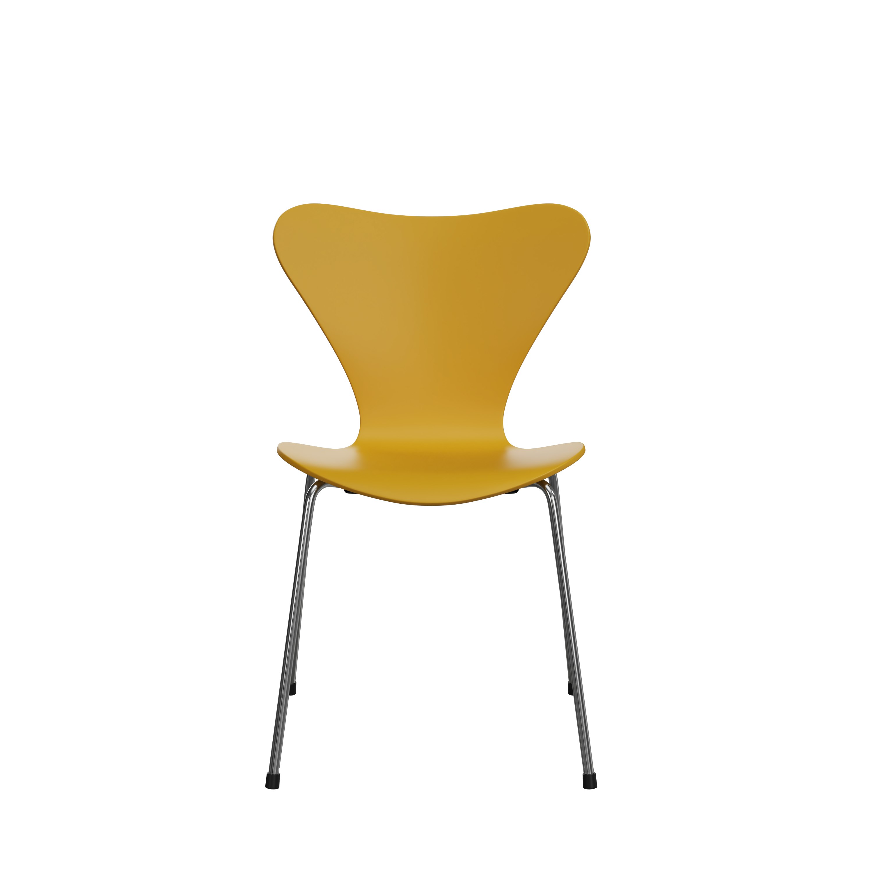 A Series 7 Chair Lacquered Verner Panton Edition Lacquered Yellow and Chromed Steel viewed from the front