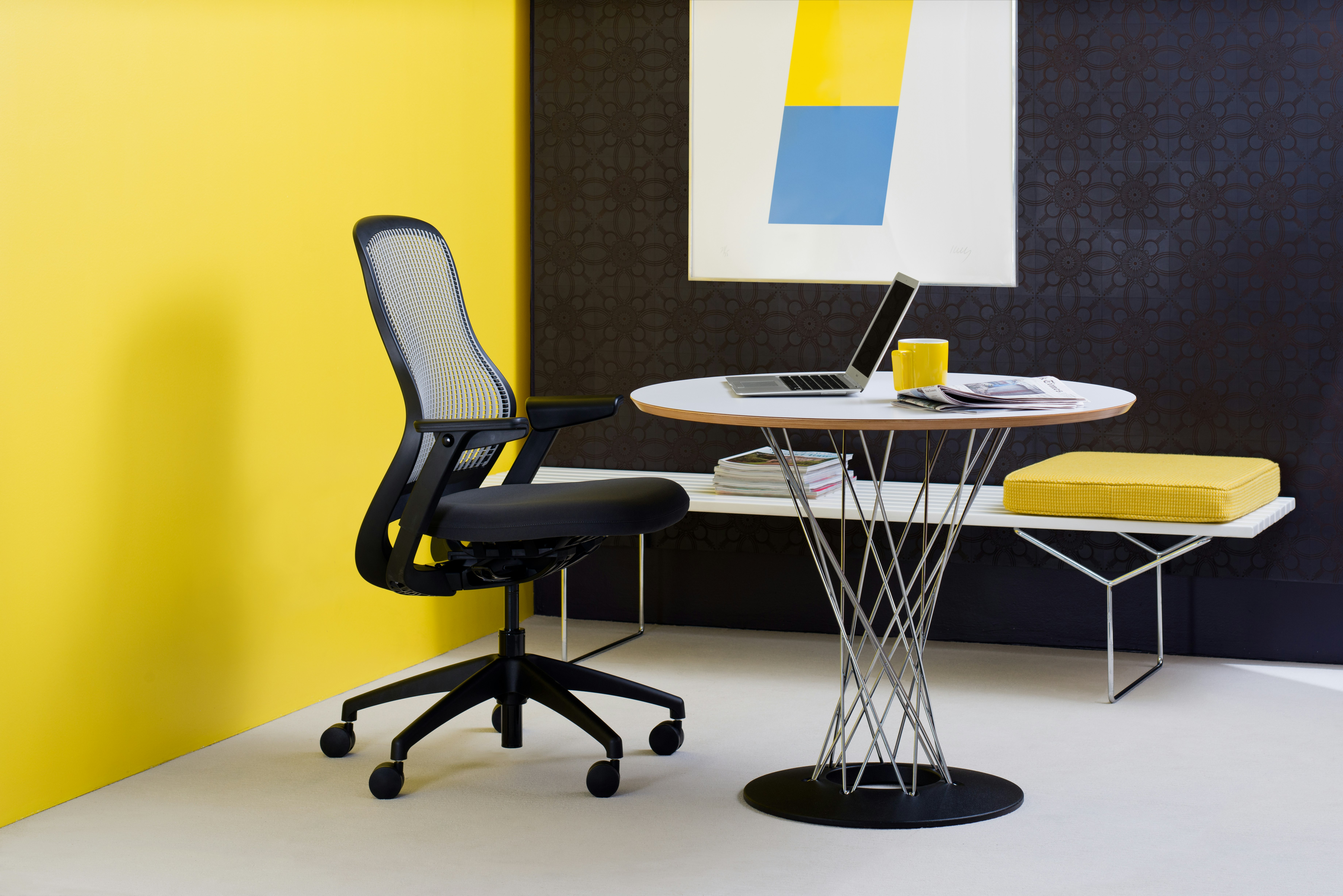 Activity Space with Noguchi Cyclone Table ReGeneration Chair Bertoia Bench