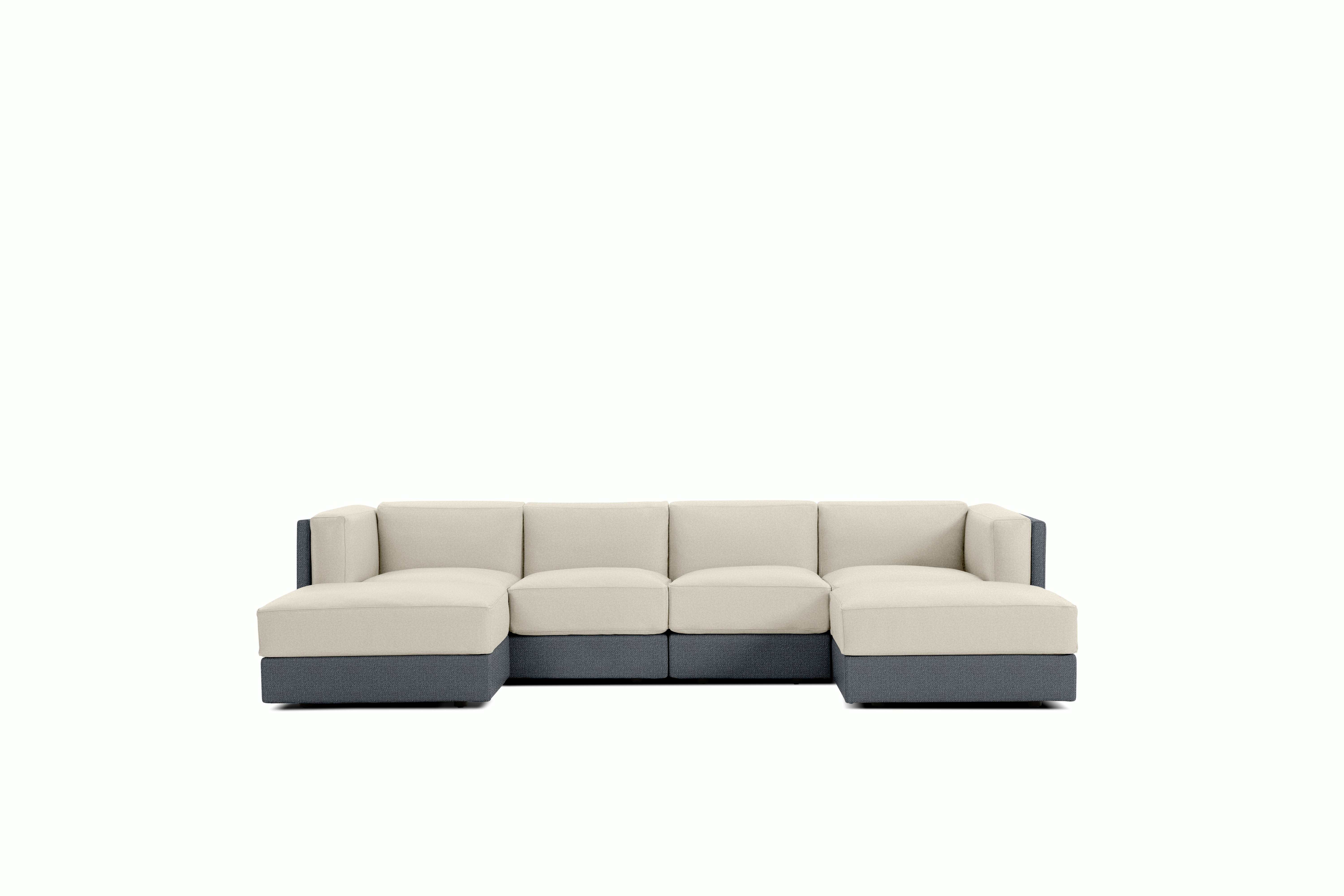 Symme Double Chaise Sectional - Fabric Frame,  Pebble Weave,  Pumice,  Pecora,  Cream