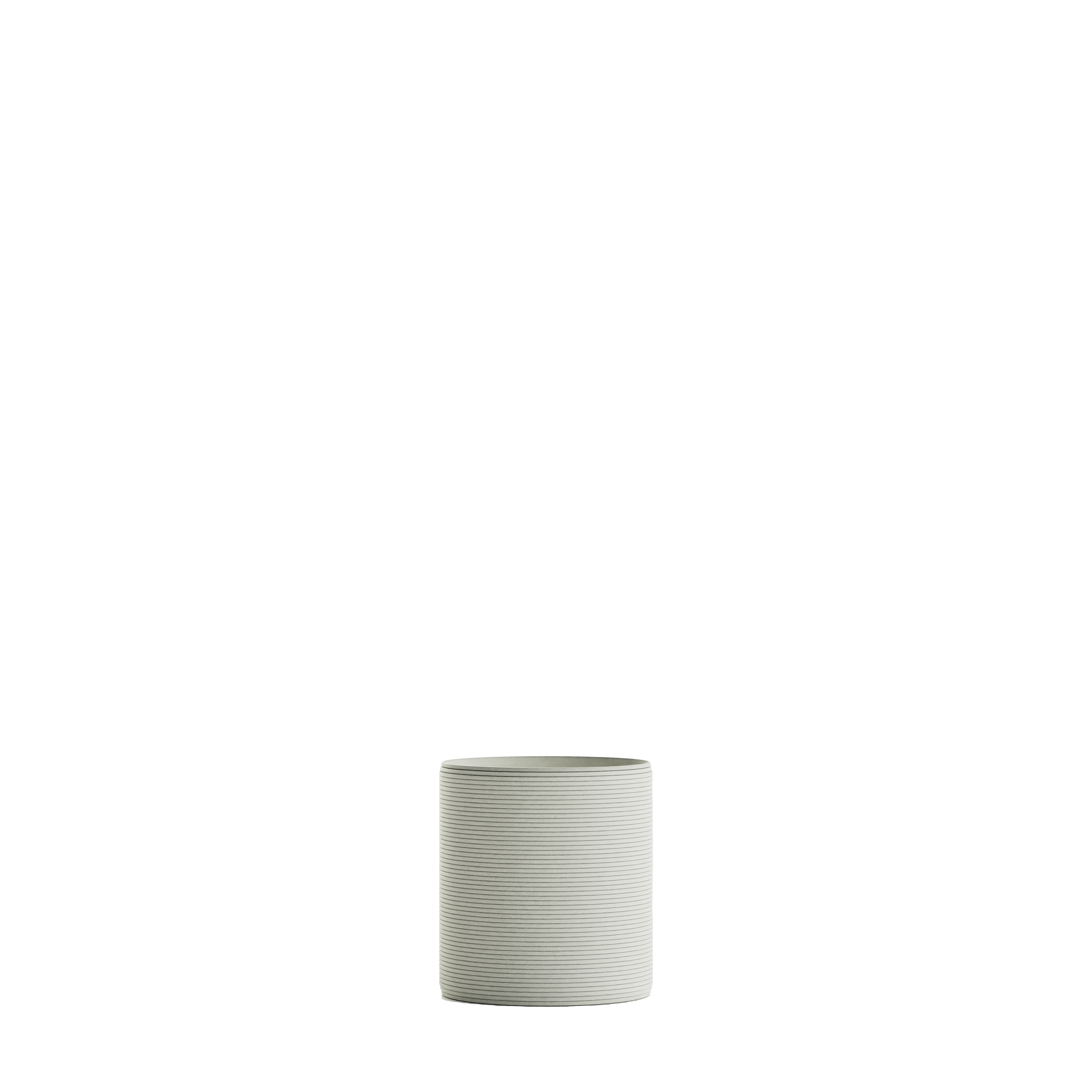 A Solana 3D Printed Concrete Planter in Glacial Mist Viewed from the front.