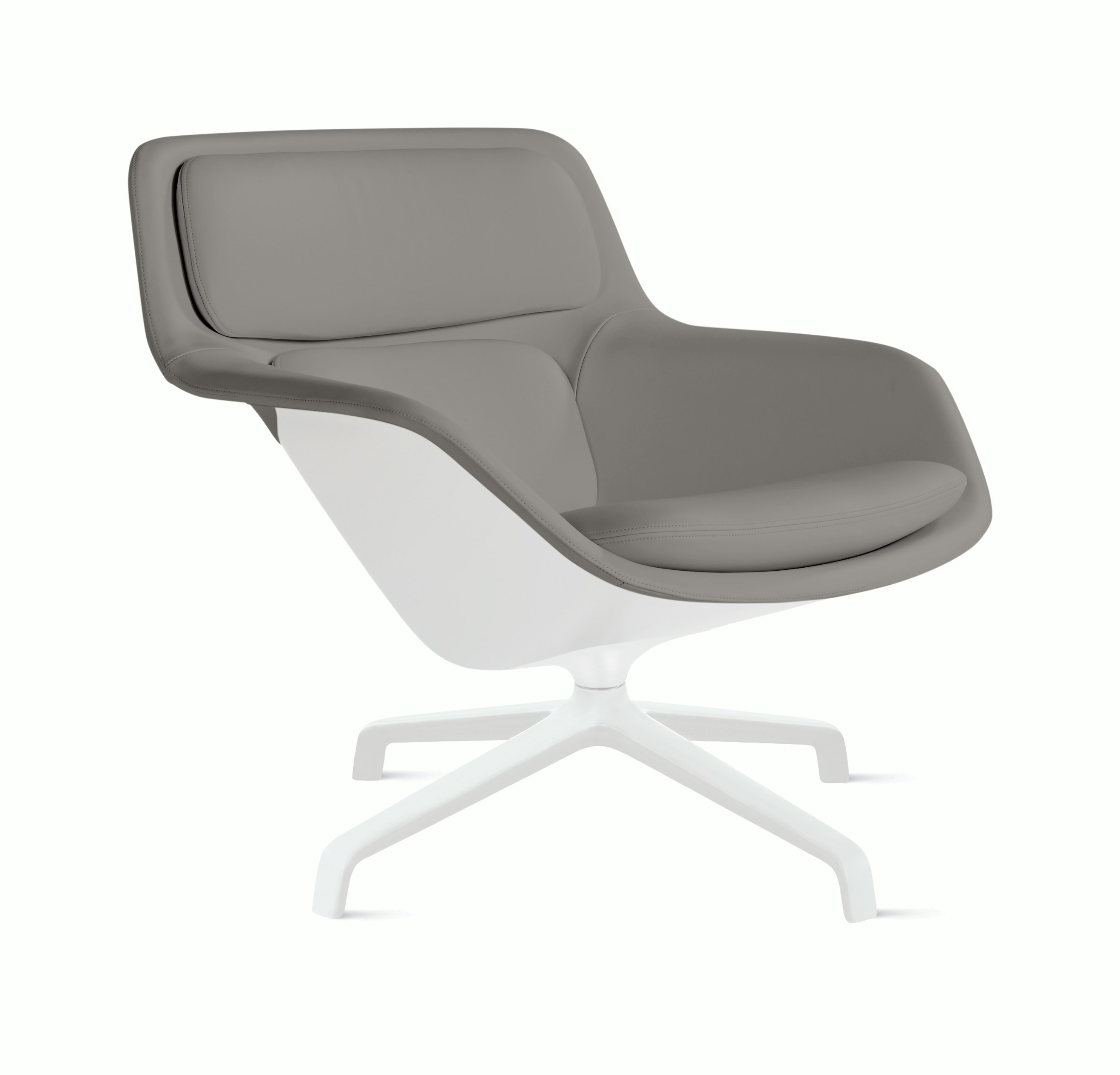 Striad Lounge Chair in Low Back,  4-Star Swivel Base White,  Prone Leather,  Script with White Shell