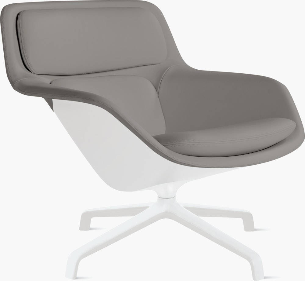 Striad Lounge Chair in Low Back,  4-Star Swivel Base White,  Prone Leather,  Script with White Shell